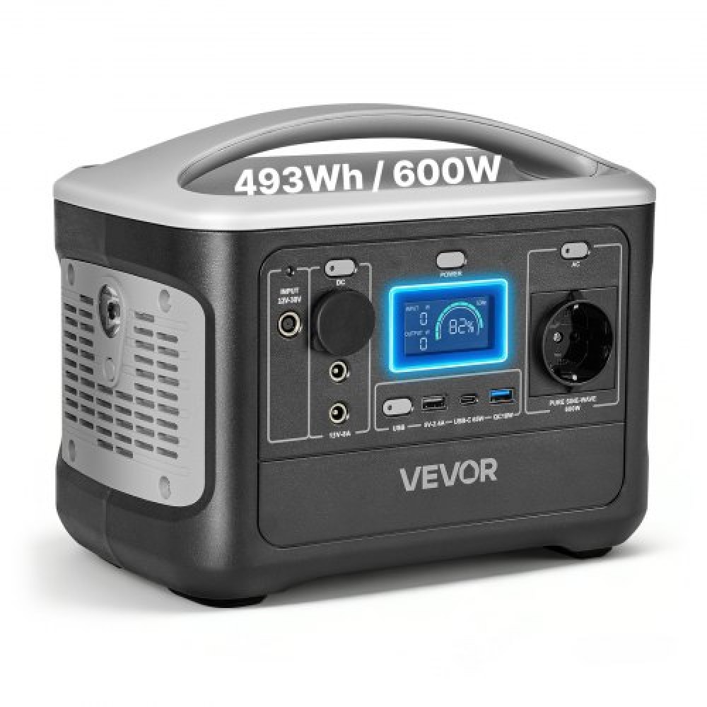 VEVOR Portable Power Station, 600W Solar Generator Power Station, 493Wh LiFePO4 Backup με 7 θύρες εξόδου για έκτακτη ανάγκη στο σπίτι, υπαίθριο κάμπινγκ, ταξίδι με RV (ΔΕΝ περιλαμβάνεται ηλιακός πίνακας)