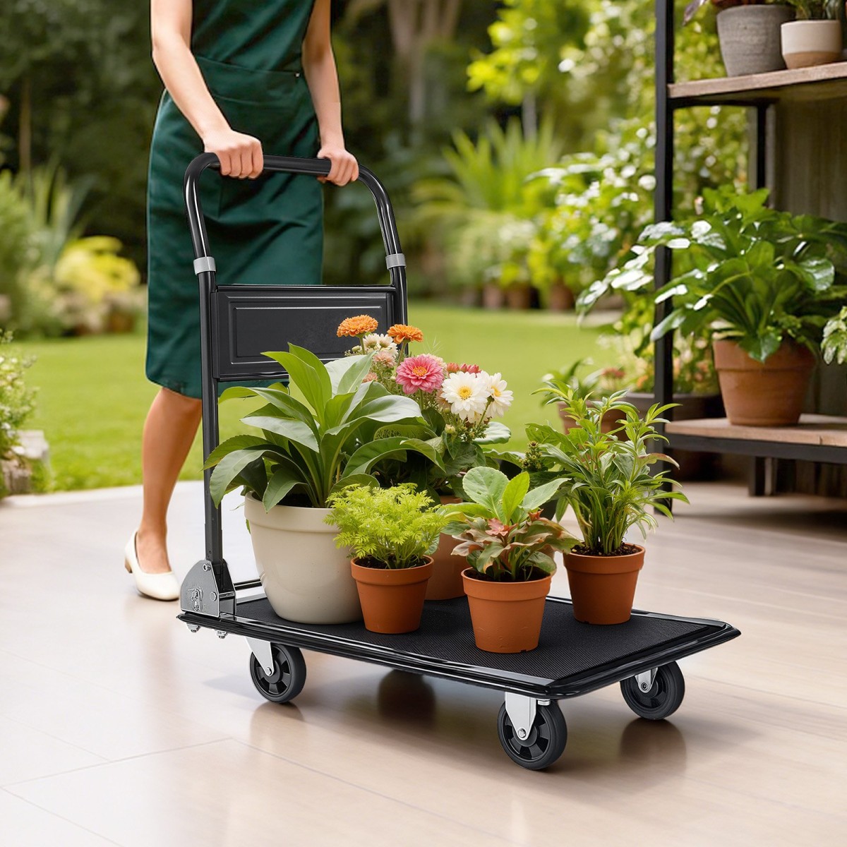 VEVOR Πτυσσόμενο καλάθι ώθησης Dolly, 317,51 kg, Χειρόφορο βαρέως τύπου πλατφόρμας με ρόδες, ατσάλι υψηλής αντοχής, 2 επιπέδων κινούμενο καρότσι με επίπεδη επιφάνεια, για αποθήκη, γκαράζ, εργαστήριο, γραφείο, 730 x 470 x 820 mm