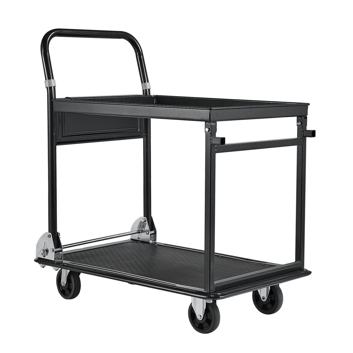 VEVOR Πτυσσόμενο καλάθι ώθησης Dolly, 317,51 kg, Χειρόφορο βαρέως τύπου πλατφόρμας με ρόδες, ατσάλι υψηλής αντοχής, 2 επιπέδων κινούμενο καρότσι με επίπεδη επιφάνεια, για αποθήκη, γκαράζ, εργαστήριο, γραφείο, 730 x 470 x 820 mm