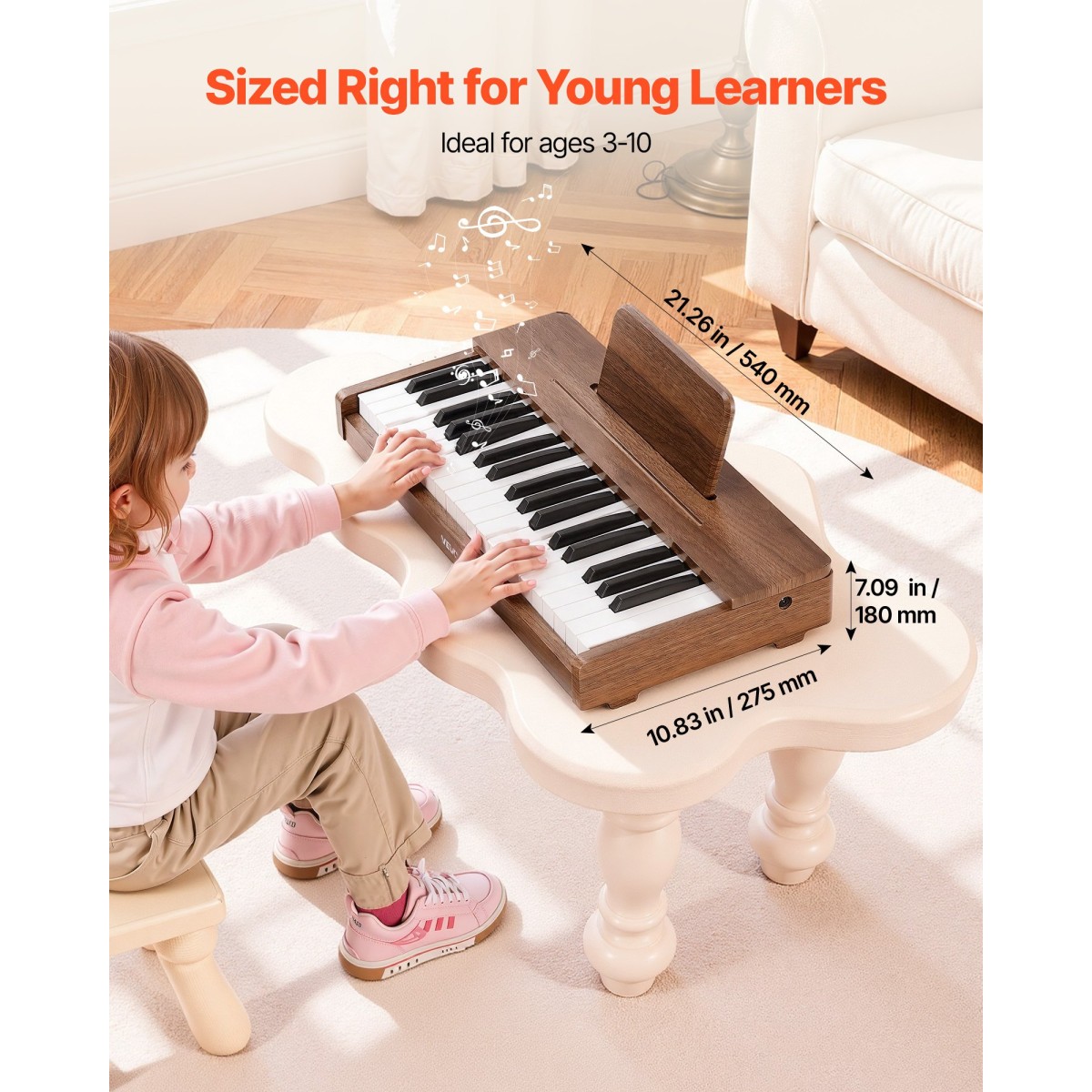 Πληκτρολόγιο VEVOR Kids Piano, Ξύλινο ψηφιακό πιάνο 37 πλήκτρων για παιδιά, Μίνι μουσικό εκπαιδευτικό όργανο παιχνίδι με ρεαλιστικό ήχο, διπλή ισχύς, ρυθμιζόμενη ένταση για νήπια, αγόρια κορίτσια εκμάθηση, καρυδιά