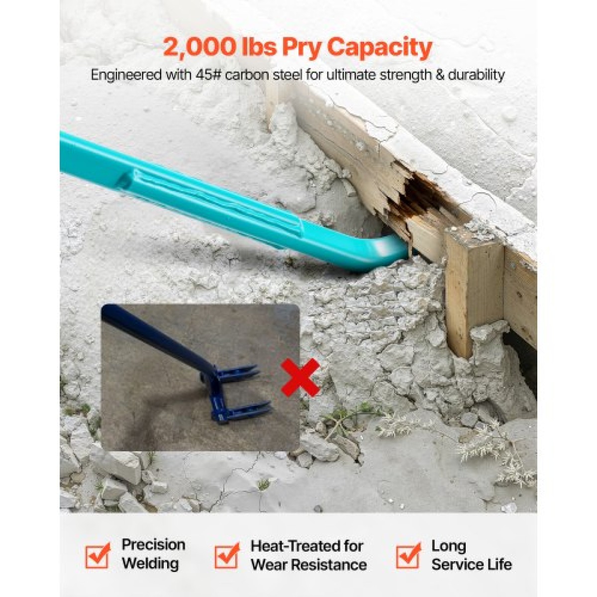 Ράβδος VEVOR Prylever, χωρητικότητα βάρους 907 κιλών, 1,3 m Heavy Duty Carbon Steel Handle Pry Lever Bar, Long Long 1,4 m για σκυρόδεμα, κατεδάφιση, λοστό, ιδανικό για κατασκευές και βιομηχανική χρήση