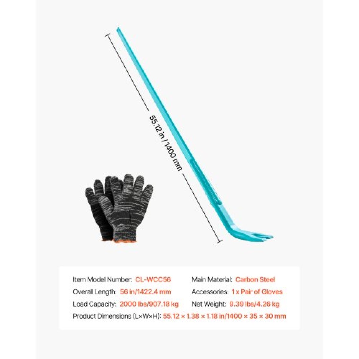 Ράβδος VEVOR Prylever, χωρητικότητα βάρους 907 κιλών, 1,3 m Heavy Duty Carbon Steel Handle Pry Lever Bar, Long Long 1,4 m για σκυρόδεμα, κατεδάφιση, λοστό, ιδανικό για κατασκευές και βιομηχανική χρήση