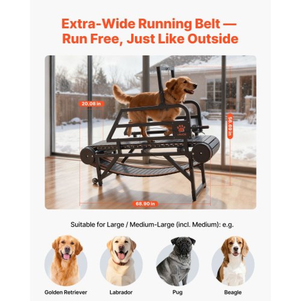 VEVOR Dog Treadmill for Small/Medium Dogs, Pet Running Machine Pacer Slatmill with Stepless Adjustment, Brake & Wheels, Upgrade Plastic Belt to Keep Pets Fit, Up to 199.6kg, 15cm Incline Height