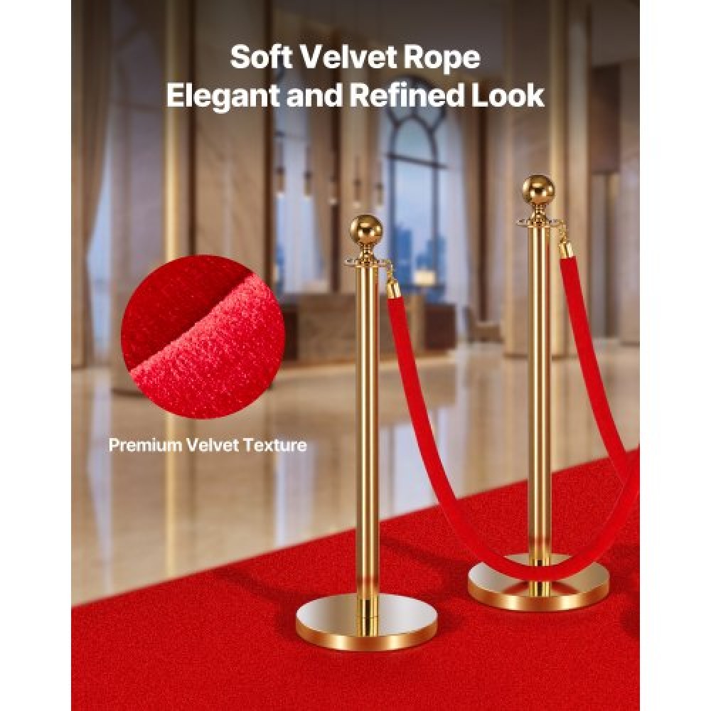 VEVOR 2 Pcs Red Velvet Stanchion Ropes, 1.5 m Crowd Control Stanchion Red Velvet Ropes with Gold Hooks, Post Queue Barrier Carpet Rope for Carpet Events Movie Theaters Grand Openings Hotels Party