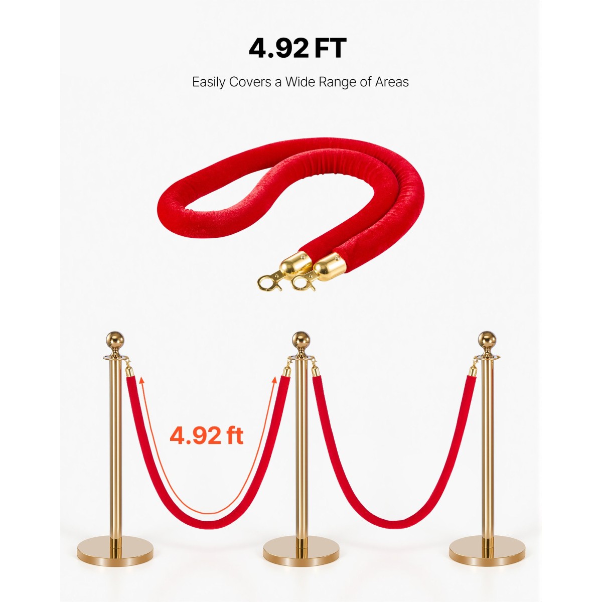 VEVOR 2 τεμ. Red Velvet Stanchion Ropes, 1,5 m Crowd Control Stanchion Red Velvet Ropes with Gold Hooks, Post Queue Barrier Carpet Rope for Carpet Events Κινηματογράφοι Μεγάλα εγκαίνια Ξενοδοχεία Πάρτι