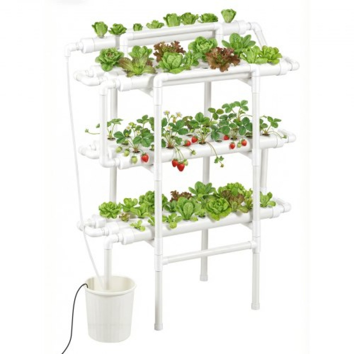 VEVOR Hydroponics Growing System Kit, 3-Tier 90 Sites UPVC Pipe Hydroponic Grow Kit with Timed Irigation, Sun & Light Blocking Pipes, Indoor Home Garden Vegetable Planting Kit for Fruit Herb