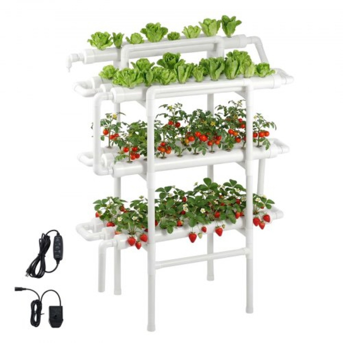 VEVOR Hydroponics Growing System Kit, 3-Tier 90 Sites UPVC Pipe Hydroponic Grow Kit with Timed Irigation, Sun & Light Blocking Pipes, Indoor Home Garden Vegetable Planting Kit for Fruit Herb