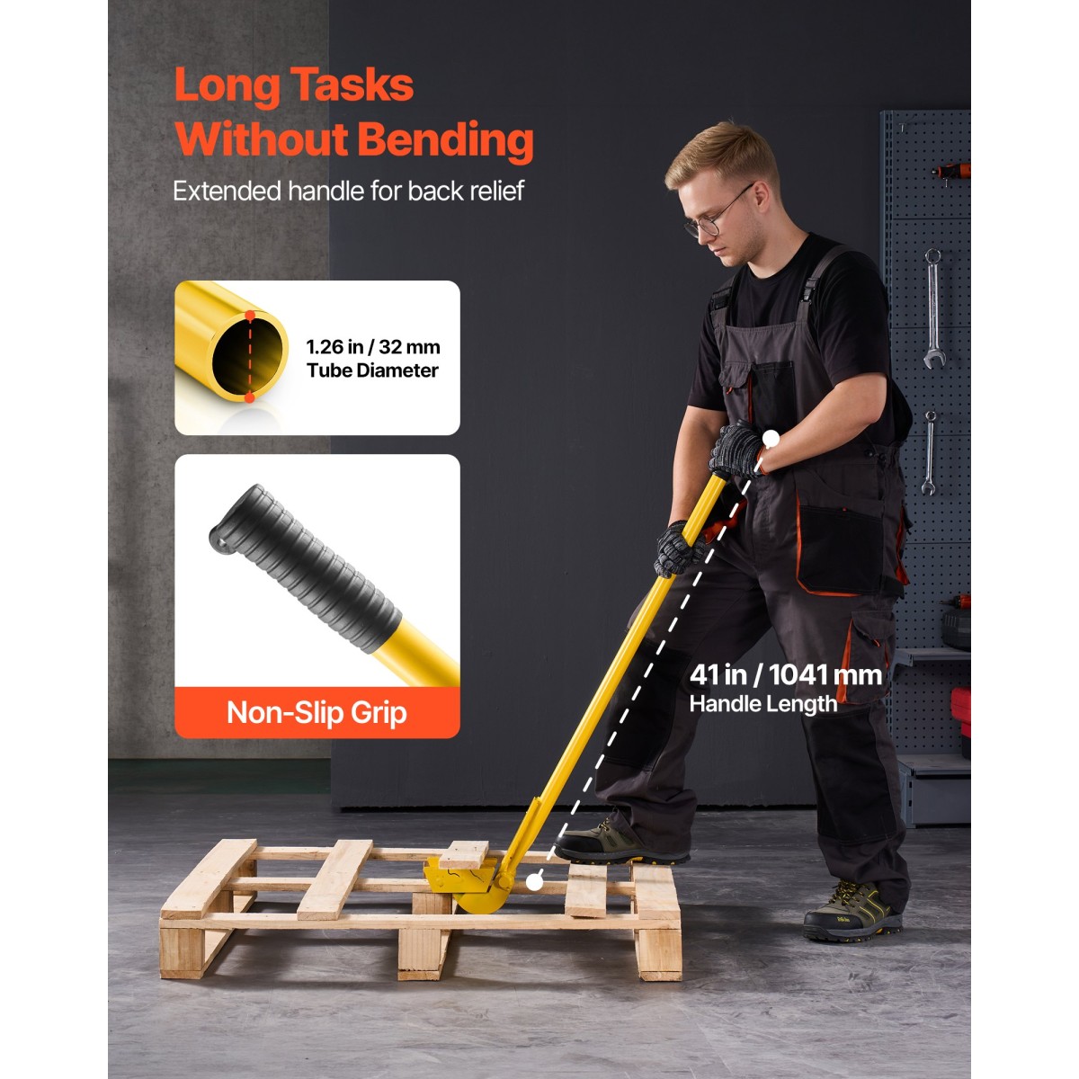 VEVOR Pallet Buster Tool, 1 m Handle Steel Wrecking Pry Bar, Χωρητικότητα 907 kg, Εργαλείο αφαίρεσης σανίδων καταστρώματος βαρέως τύπου, μπάρα θραύσης για δάπεδα, πλαίσιο, στέγες, επένδυση, γυψοσανίδα