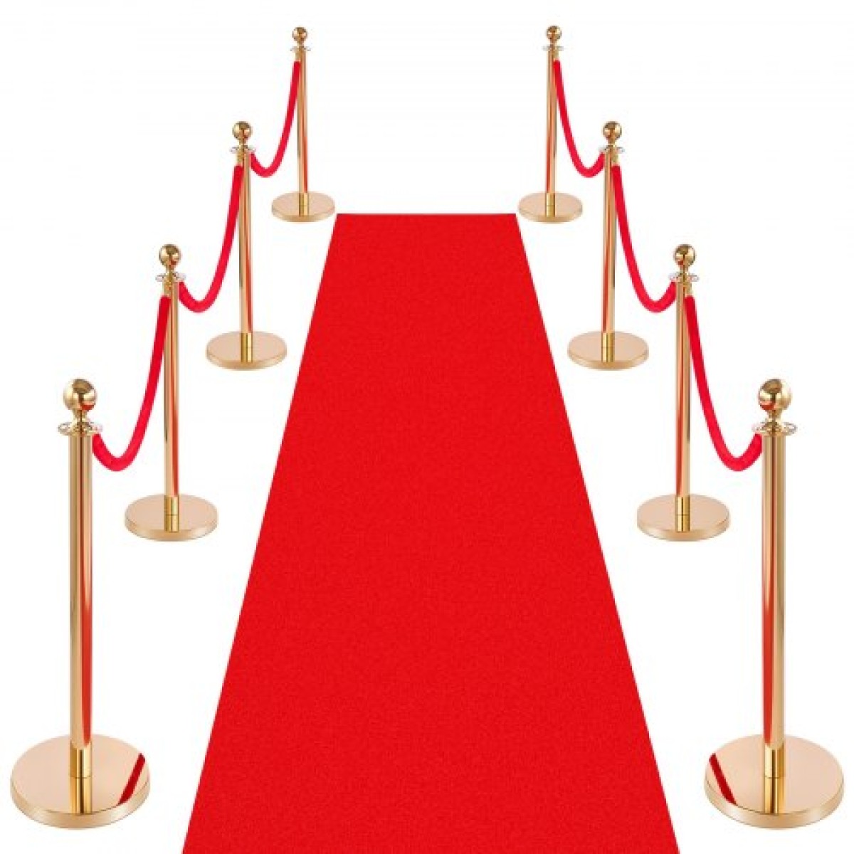 VEVOR Stanchion Post, 8 τμχ Σετ Crowd Control Barrier με κόκκινο χαλί, 6 σχοινιά Red Velvet, Ανοξείδωτο χρυσό Stanchion Post Queue με κούφια βάση για θέατρο, πάρτι, γάμο, έκθεση (χρυσός)