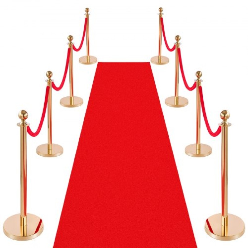 VEVOR Stanchion Post, 8 τμχ Σετ Crowd Control Barrier με κόκκινο χαλί, 6 σχοινιά Red Velvet, Ανοξείδωτο χρυσό Stanchion Post Queue με κούφια βάση για θέατρο, πάρτι, γάμο, έκθεση (χρυσός)