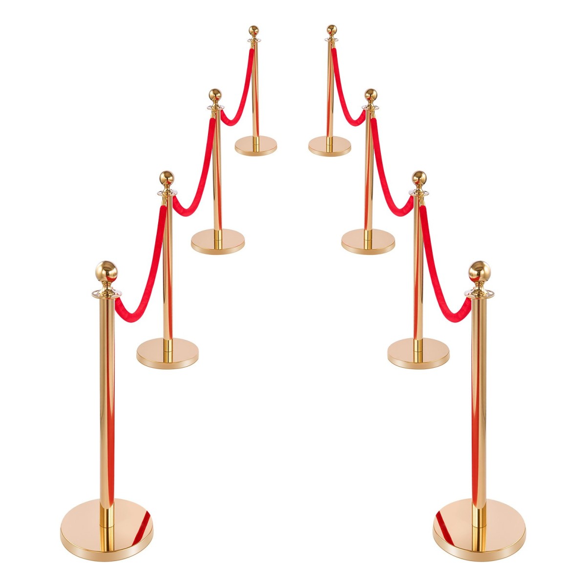 VEVOR Stanchion Post, 8 τμχ Σετ Crowd Control Barrier με κόκκινο χαλί, 6 σχοινιά Red Velvet, Ανοξείδωτο χρυσό Stanchion Post Queue με κούφια βάση για θέατρο, πάρτι, γάμο, έκθεση (χρυσός)