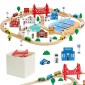 VEVOR 113PCS Ξύλινο σετ τρένου, για παιδιά ηλικίας 3-8 ετών, Ξύλινο παιχνίδι τροχιάς με κουτί αποθήκευσης, σετ παιχνιδιού City Scene Railway, Συμβατό με μεγάλες μάρκες, Χριστουγεννιάτικο παιχνίδι γενεθλίων για νήπια, αγόρια και κορίτσια