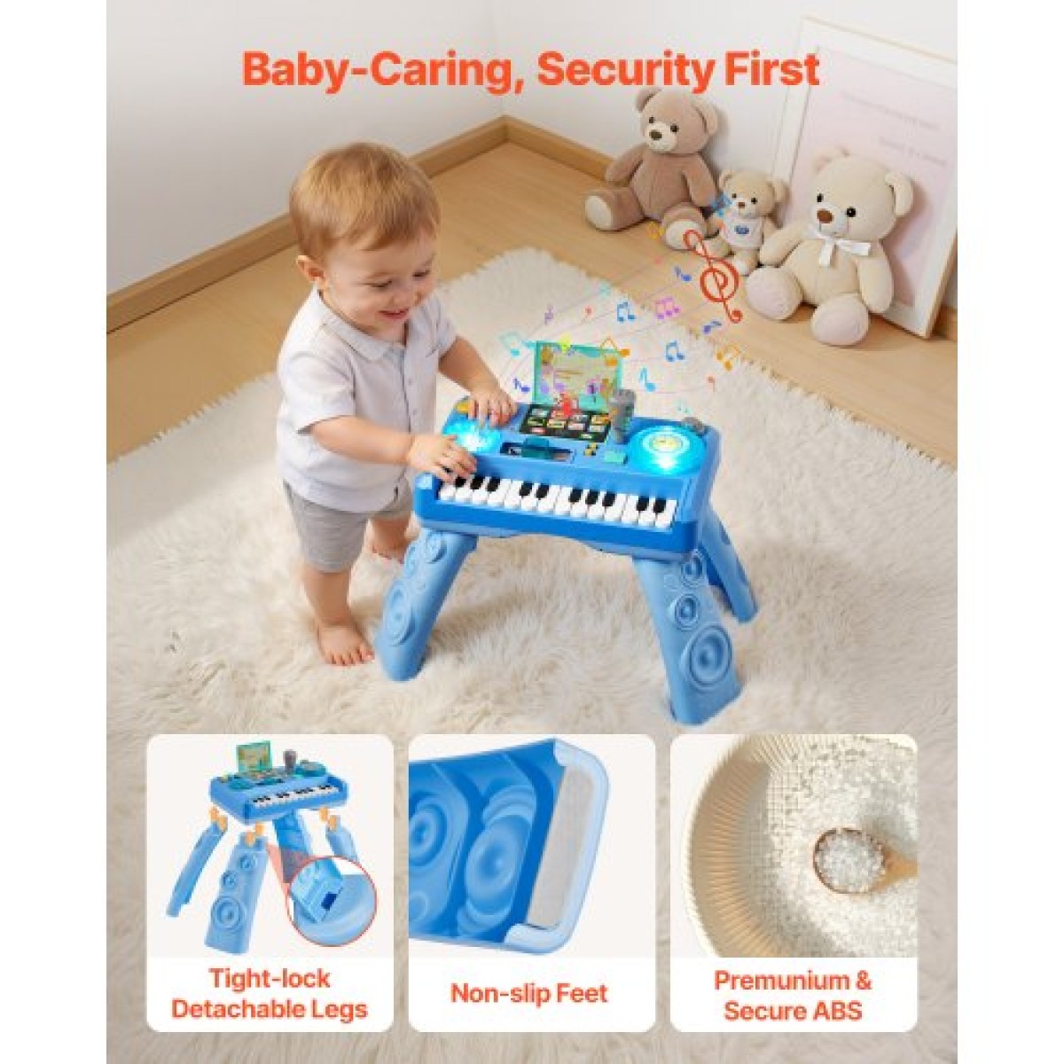 VEVOR Baby DJ Playset για νήπια 1-3, Εκπαιδευτικά μουσικά επιτραπέζια παιχνίδια με 133 πηγές ήχου, πικάπ ηχογράφησης και LED DJ, Τραπέζι δραστηριότητας μωρού για γενέθλια, δώρο για παιδιά ηλικίας 6+ μηνών