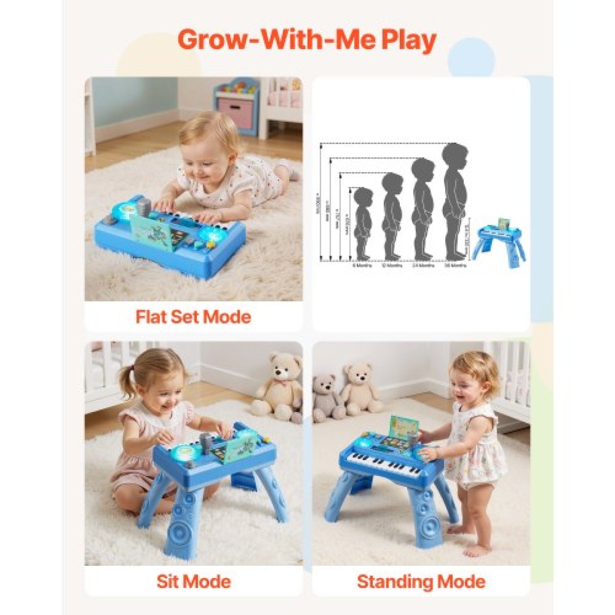 VEVOR Baby DJ Playset για νήπια 1-3, Εκπαιδευτικά μουσικά επιτραπέζια παιχνίδια με 133 πηγές ήχου, πικάπ ηχογράφησης και LED DJ, Τραπέζι δραστηριότητας μωρού για γενέθλια, δώρο για παιδιά ηλικίας 6+ μηνών