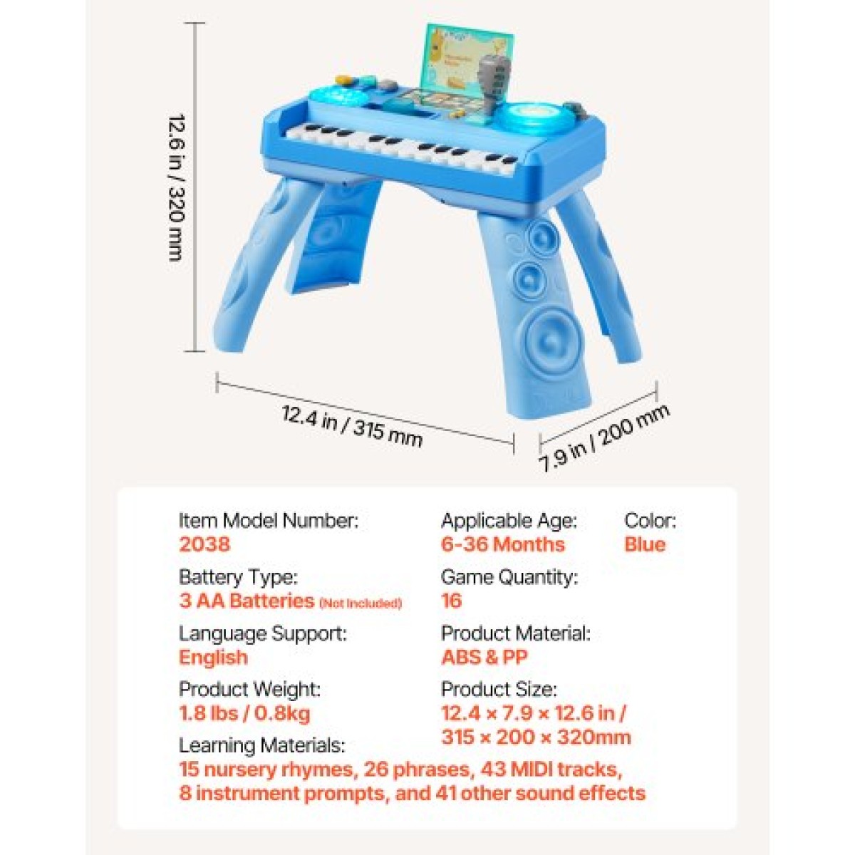 VEVOR Baby DJ Playset για νήπια 1-3, Εκπαιδευτικά μουσικά επιτραπέζια παιχνίδια με 133 πηγές ήχου, πικάπ ηχογράφησης και LED DJ, Τραπέζι δραστηριότητας μωρού για γενέθλια, δώρο για παιδιά ηλικίας 6+ μηνών