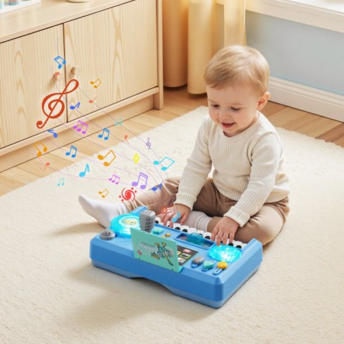 VEVOR Baby DJ Playset για νήπια 1-3, Εκπαιδευτικά μουσικά επιτραπέζια παιχνίδια με 133 πηγές ήχου, πικάπ ηχογράφησης και LED DJ, Τραπέζι δραστηριότητας μωρού για γενέθλια, δώρο για παιδιά ηλικίας 6+ μηνών