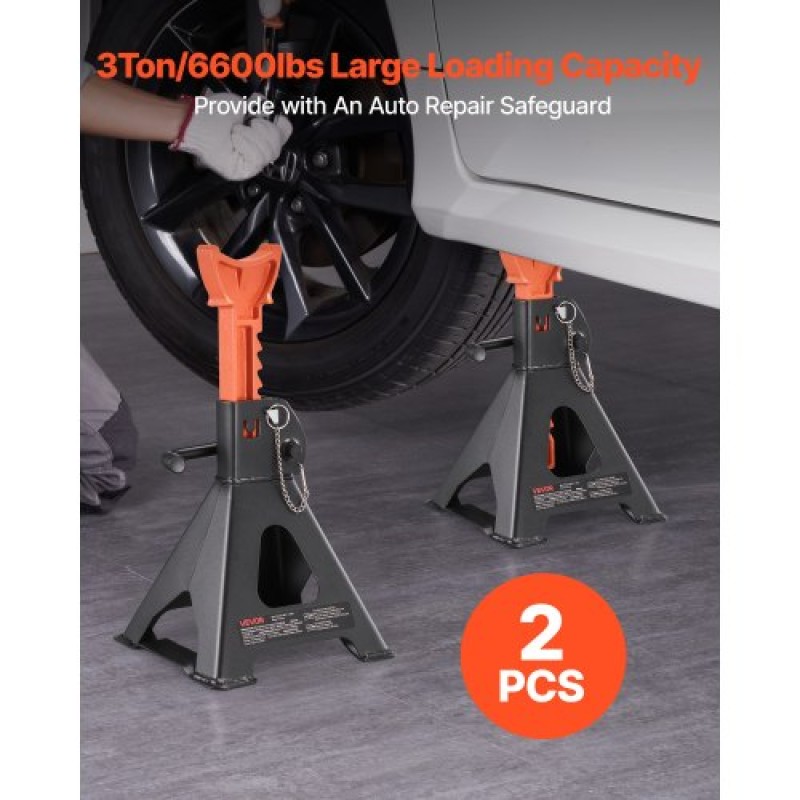 VEVOR Jack Stand, χωρητικότητα 3 Ton (6.600 lbs), 275-415 mm ρυθμιζόμενο ύψος, βαρέως τύπου Steel Jack Stand με διπλό κλείδωμα, για ανύψωση SUV, Pickup, Car, UTV/ATV, 1 Pair, Μαύρο και Πορτοκαλί