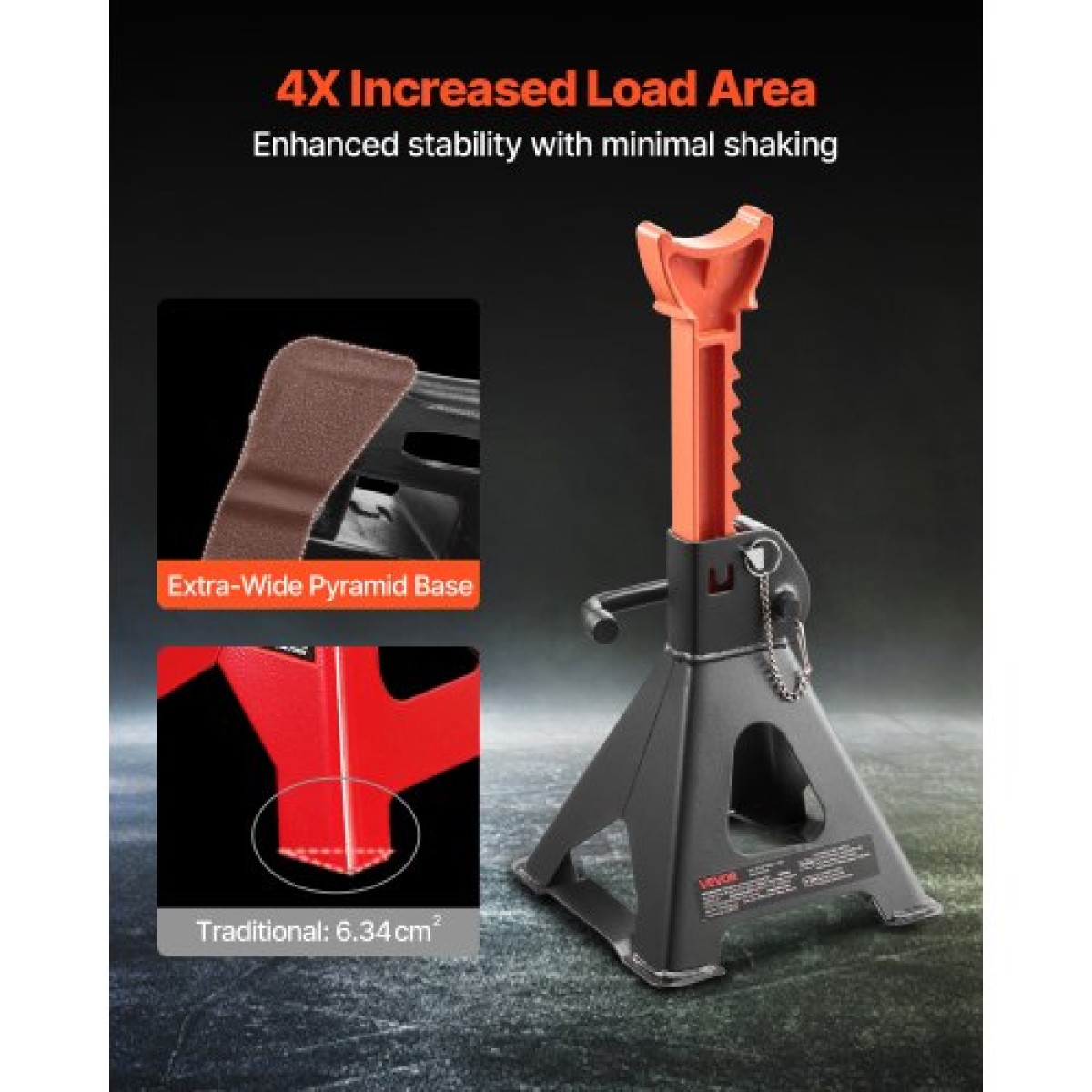 VEVOR Jack Stand, χωρητικότητα 3 Ton (6.600 lbs), 275-415 mm ρυθμιζόμενο ύψος, βαρέως τύπου Steel Jack Stand με διπλό κλείδωμα, για ανύψωση SUV, Pickup, Car, UTV/ATV, 1 Pair, Μαύρο και Πορτοκαλί