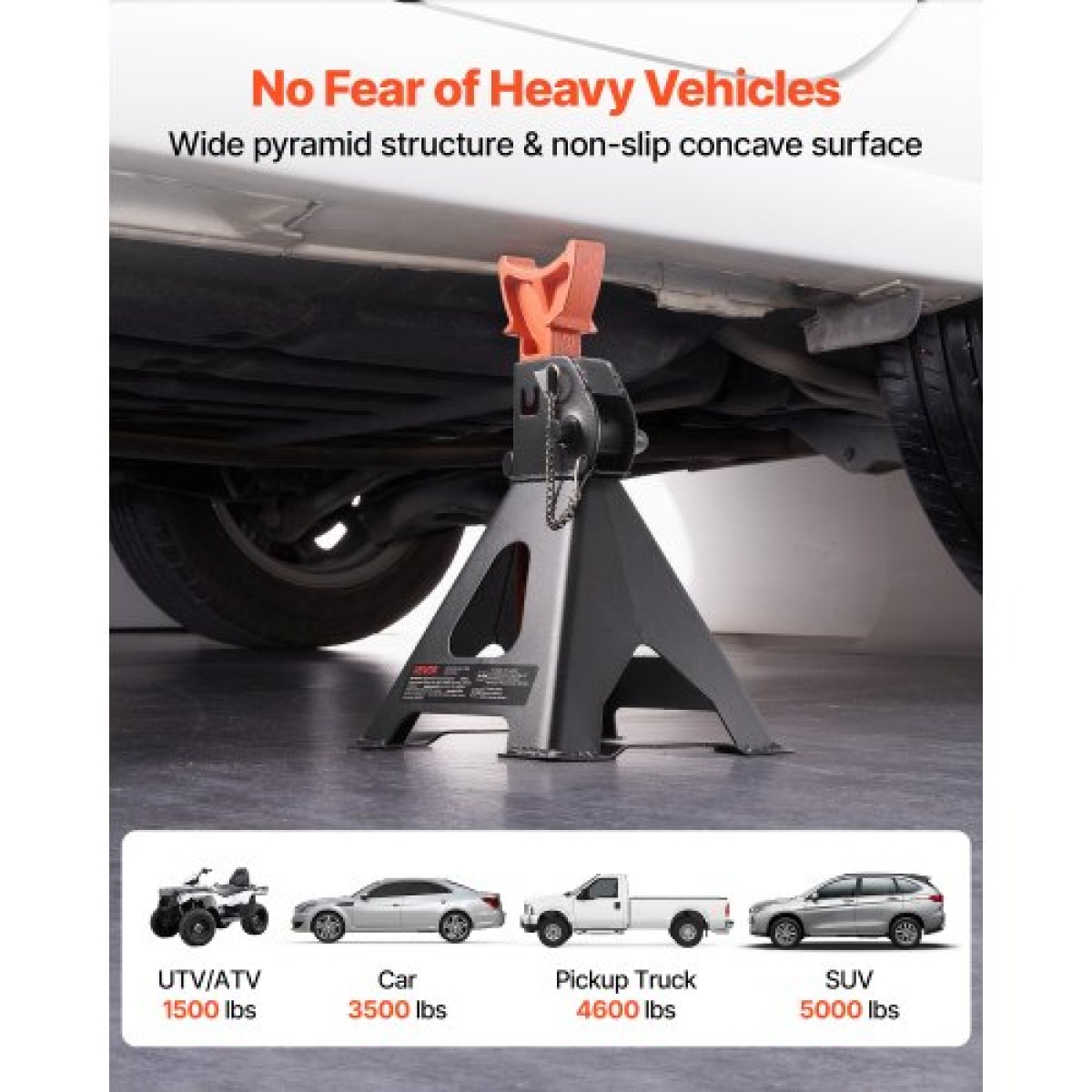 VEVOR Jack Stand, χωρητικότητα 3 Ton (6.600 lbs), 275-415 mm ρυθμιζόμενο ύψος, βαρέως τύπου Steel Jack Stand με διπλό κλείδωμα, για ανύψωση SUV, Pickup, Car, UTV/ATV, 1 Pair, Μαύρο και Πορτοκαλί