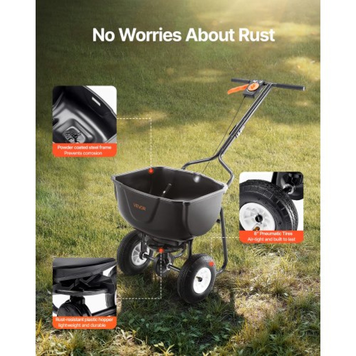 VEVOR Walk Behind Spreader, χωρητικότητα 60 LBS, Push Spreader με σχάρα χοάνης, 0-9,8 ft πλάτος διασποράς, 8 in All Terrain πνευματικά ελαστικά, Garden & Lawn Broadcast Spreader, για σπόρους, λίπασμα