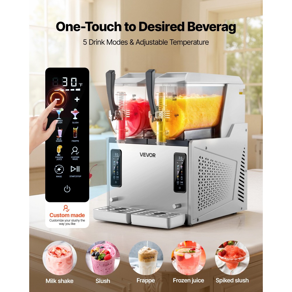 VEVOR Slushie Machine, 3L/100oz x 2 Tank Slushy Machine for Home, No Ice Needed Frozen Drink Maker, Margarita Maker με αυτοκαθαρισμό, για Frozen Margaritas, Frappés, Milkshake και άλλα