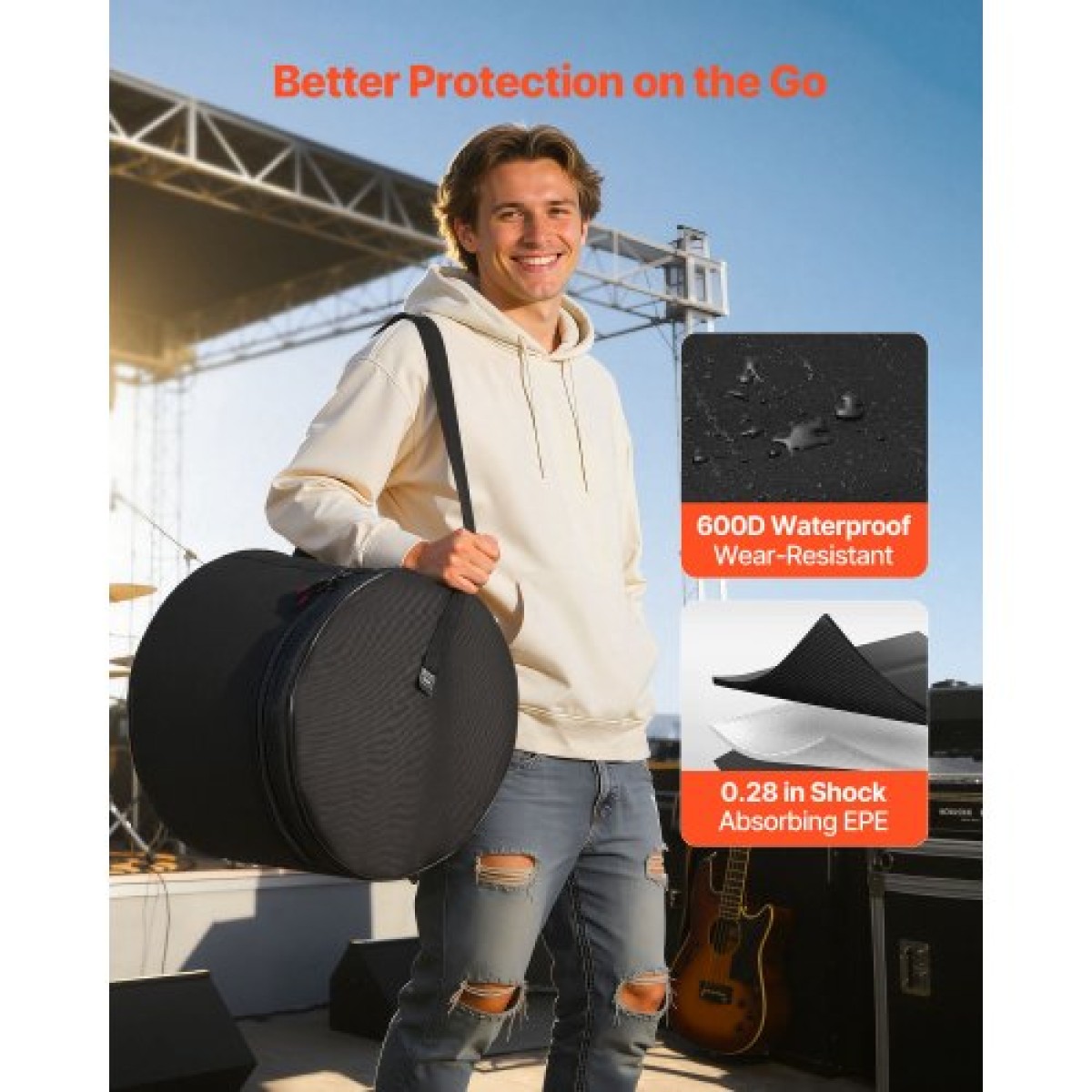 VEVOR 5-Pece Case Case VEVOR, 600D, Επενδυμένες τσάντες τυμπάνων για Bass, Tom, and Snare, Χοντρό padding, ελαφριά προστατευτικά καλύμματα, θήκες αποθήκευσης ταξιδιού με φορητή λαβή, για προστασία αξεσουάρ τύμπανων