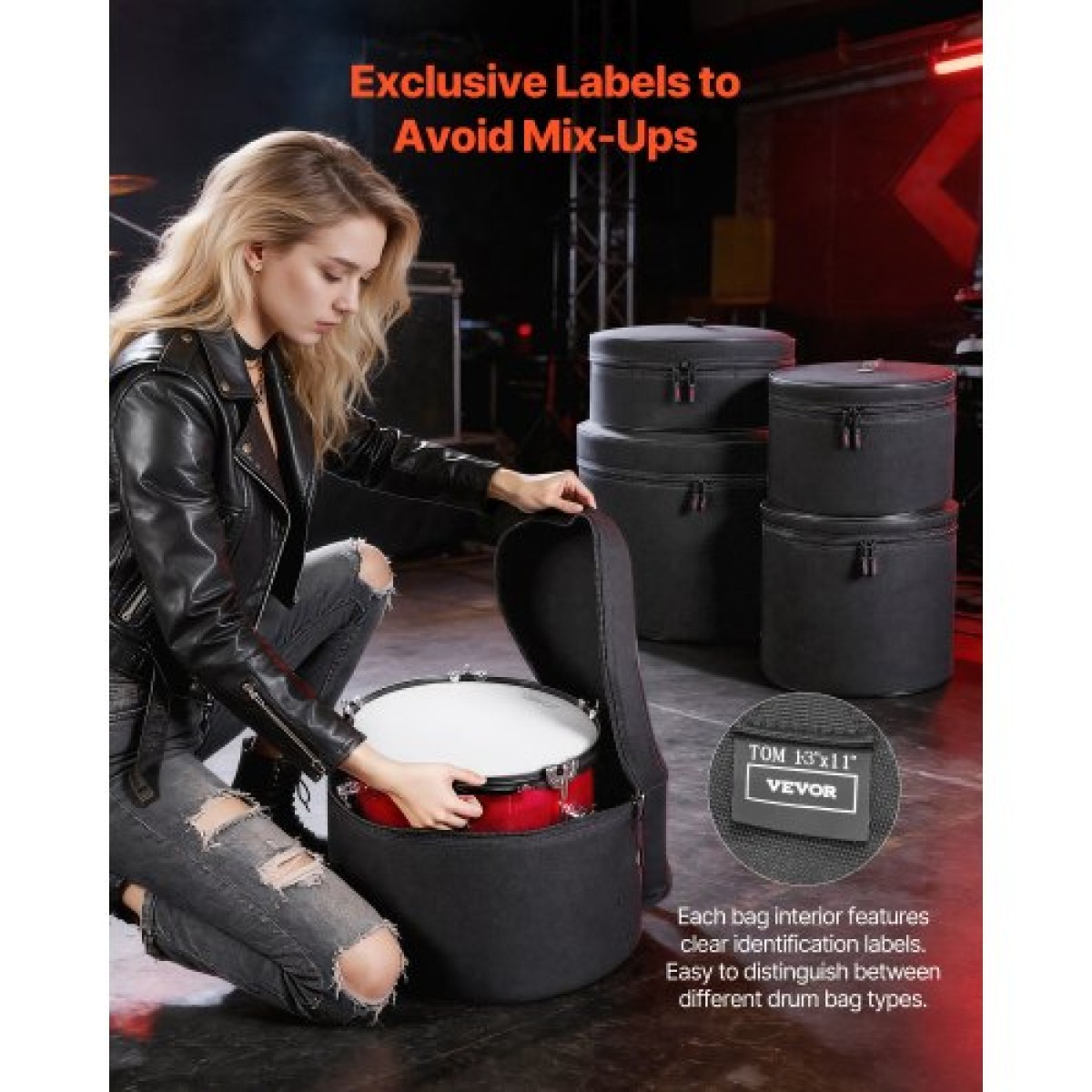 VEVOR 5-Pece Case Case VEVOR, 600D, Επενδυμένες τσάντες τυμπάνων για Bass, Tom, and Snare, Χοντρό padding, ελαφριά προστατευτικά καλύμματα, θήκες αποθήκευσης ταξιδιού με φορητή λαβή, για προστασία αξεσουάρ τύμπανων