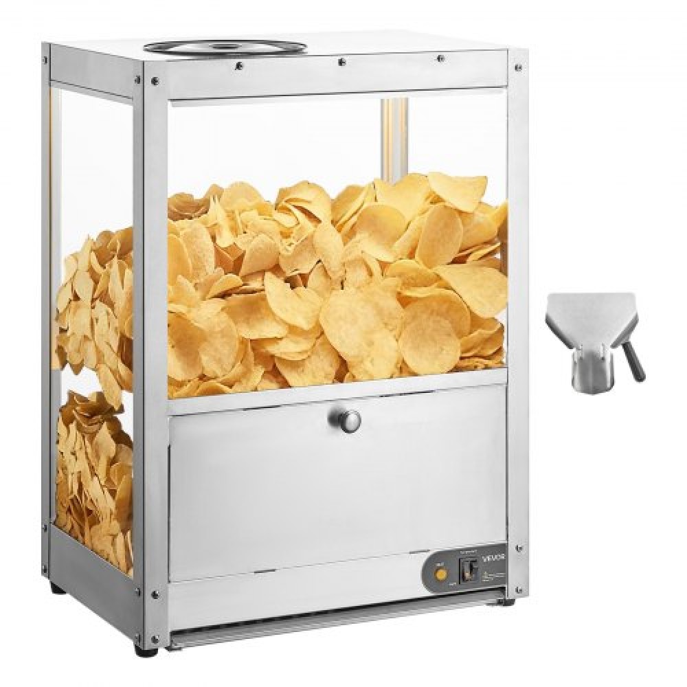 VEVOR Commercial Nacho Chip Warmer, 80L Chip Warmer Machine με Θερμαντική Βάση και Θερμαντικό Φως, Μηχάνημα Nacho με Delection Board, Ανοξείδωτο ατσάλι, για Nacho Chips, Popcorn, Πατατάκια πατάτας, Φιστίκι
