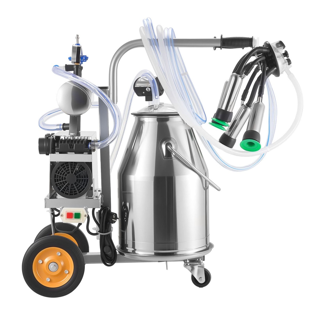 VEVOR Ηλεκτρική Μηχανή Αρμέγματος Αγελάδας, 6,6 Gal / 25 L 304 Κάδος από ανοξείδωτο χάλυβα, κύπελλα θηλής και σωλήνας σιλικόνης, ισχυρή αναρρόφηση, παλμός κενού, ηλεκτρική μηχανή αρμέγματος με ρόδες για αγελάδες