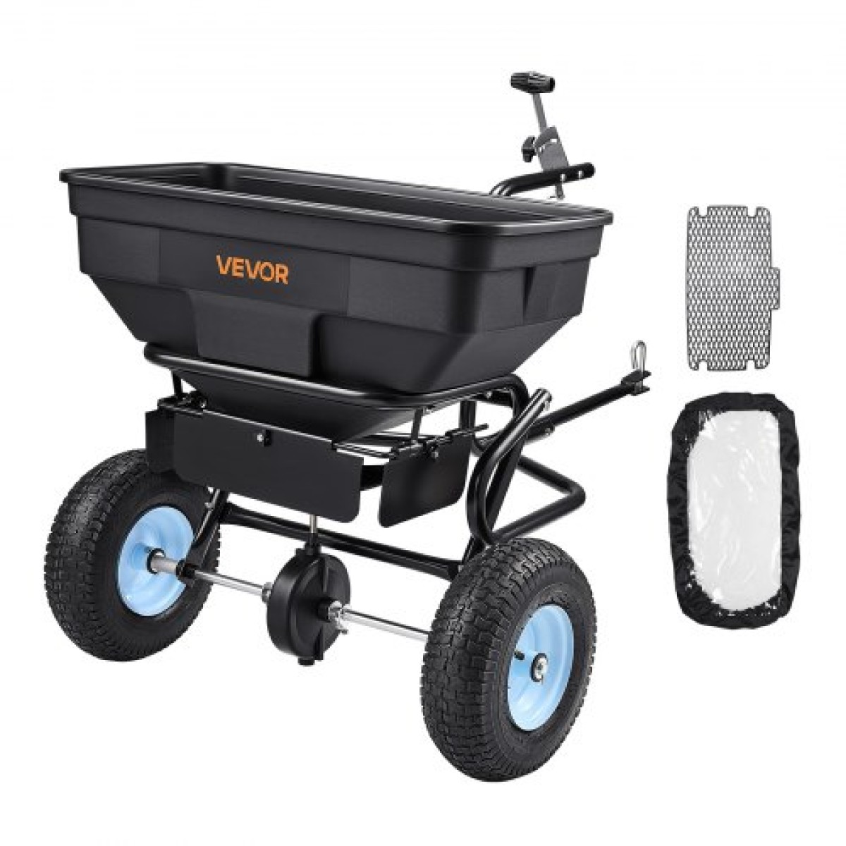 VEVOR Tow Behind Broadcast Spreader, χωρητικότητα 130LBS, Tow/Push Garden Spreader με 13 in ελαστικά, 30 ρυθμιζόμενη ρύθμιση & 9,8 ft πλάτος διασποράς, γκαζόν για σπόρους, λίπασμα, αλάτι, τήξη πάγου