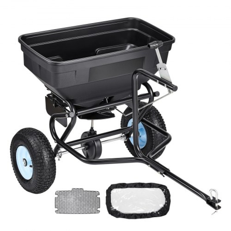 VEVOR Tow Behind Broadcast Spreader, χωρητικότητα 130LBS, Tow/Push Garden Spreader με 13 in ελαστικά, 30 ρυθμιζόμενη ρύθμιση & 9,8 ft πλάτος διασποράς, γκαζόν για σπόρους, λίπασμα, αλάτι, τήξη πάγου