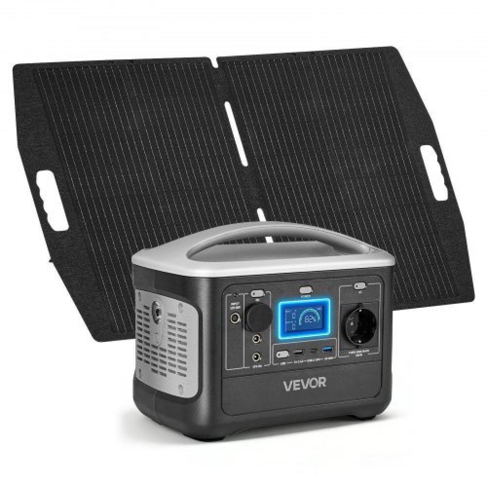 Φορητός σταθμός ισχύος VEVOR με ηλιακό πάνελ 100W, σταθμός παραγωγής ηλεκτρικής ενέργειας ηλιακής γεννήτριας 600W, εφεδρική μπαταρία LiFePO4 493 Wh με 7 θύρες εξόδου για έκτακτη ανάγκη στο σπίτι, υπαίθριο κάμπινγκ, ταξίδια με RV