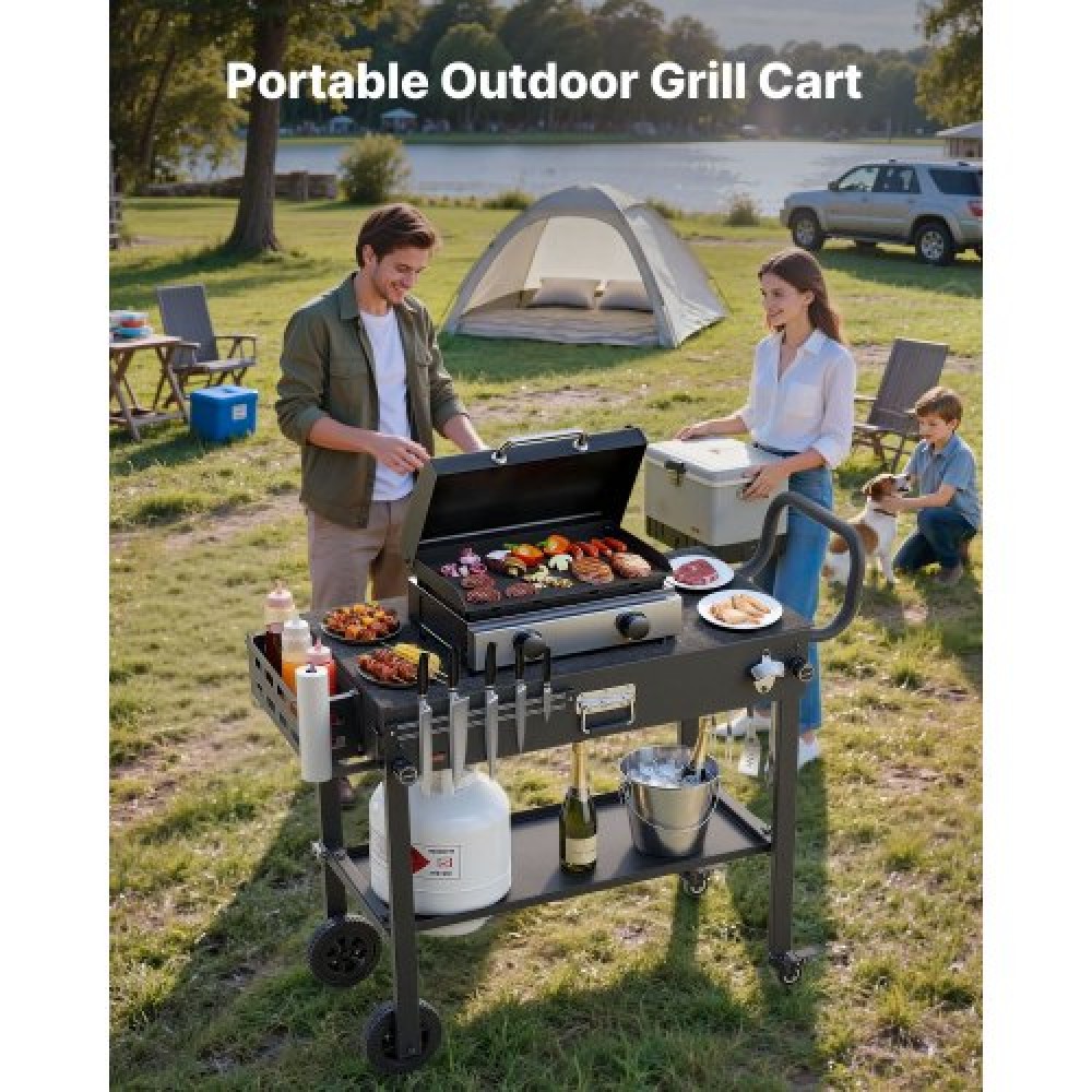 VEVOR Outdoor Grill Cart, 787 x 432mm Tabletop Size Grilling Table, Foldable Outdoor Cooking Table with Tissue Holder, Wheels, Magnetic Tool Rack, BBQ Prep Tables for Picnic, Kitchen, Courtyard