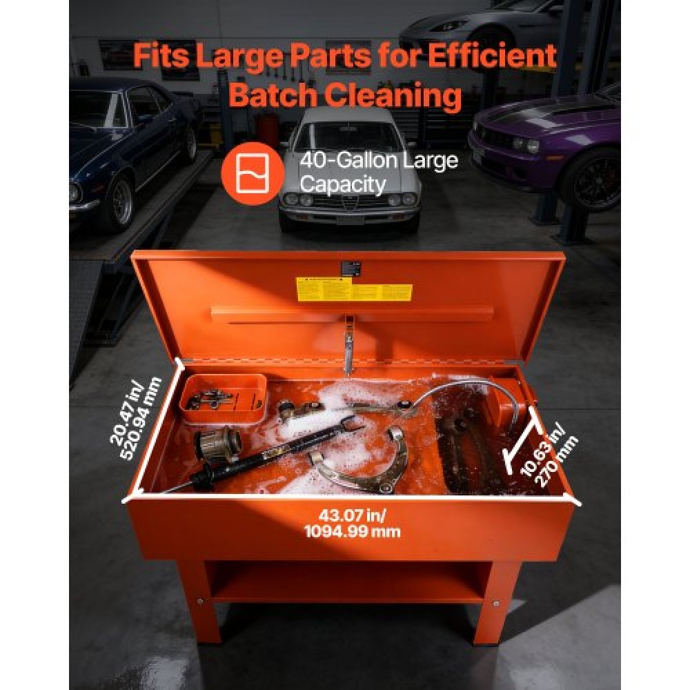 VEVOR Parts Washer 151L Tank, 65L Solvent Capacity, 3L per Minute Max Output Pump, Heavy Duty Steel Cabine Electric Pump Καθαριστικό πλυντηρίου ανταλλακτικών αυτοκινήτων για ρουλεμάν τροχών, γρανάζια και καρμπυρατέρ