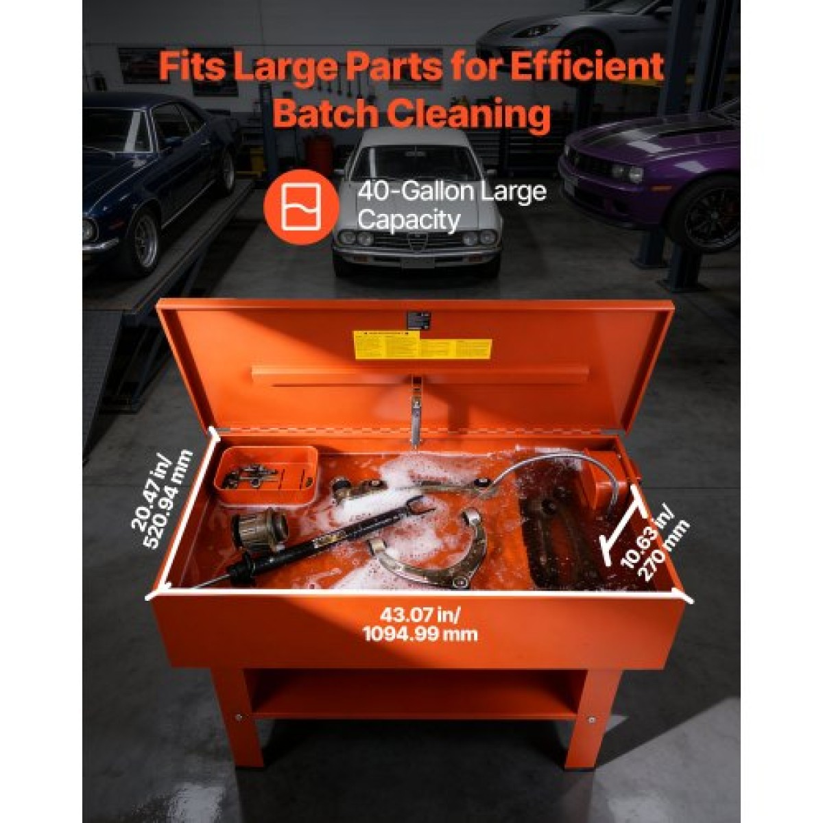 VEVOR Parts Washer 151L Tank, 65L Solvent Capacity, 3L per Minute Max Output Pump, Heavy Duty Steel Cabine Electric Pump Καθαριστικό πλυντηρίου ανταλλακτικών αυτοκινήτων για ρουλεμάν τροχών, γρανάζια και καρμπυρατέρ