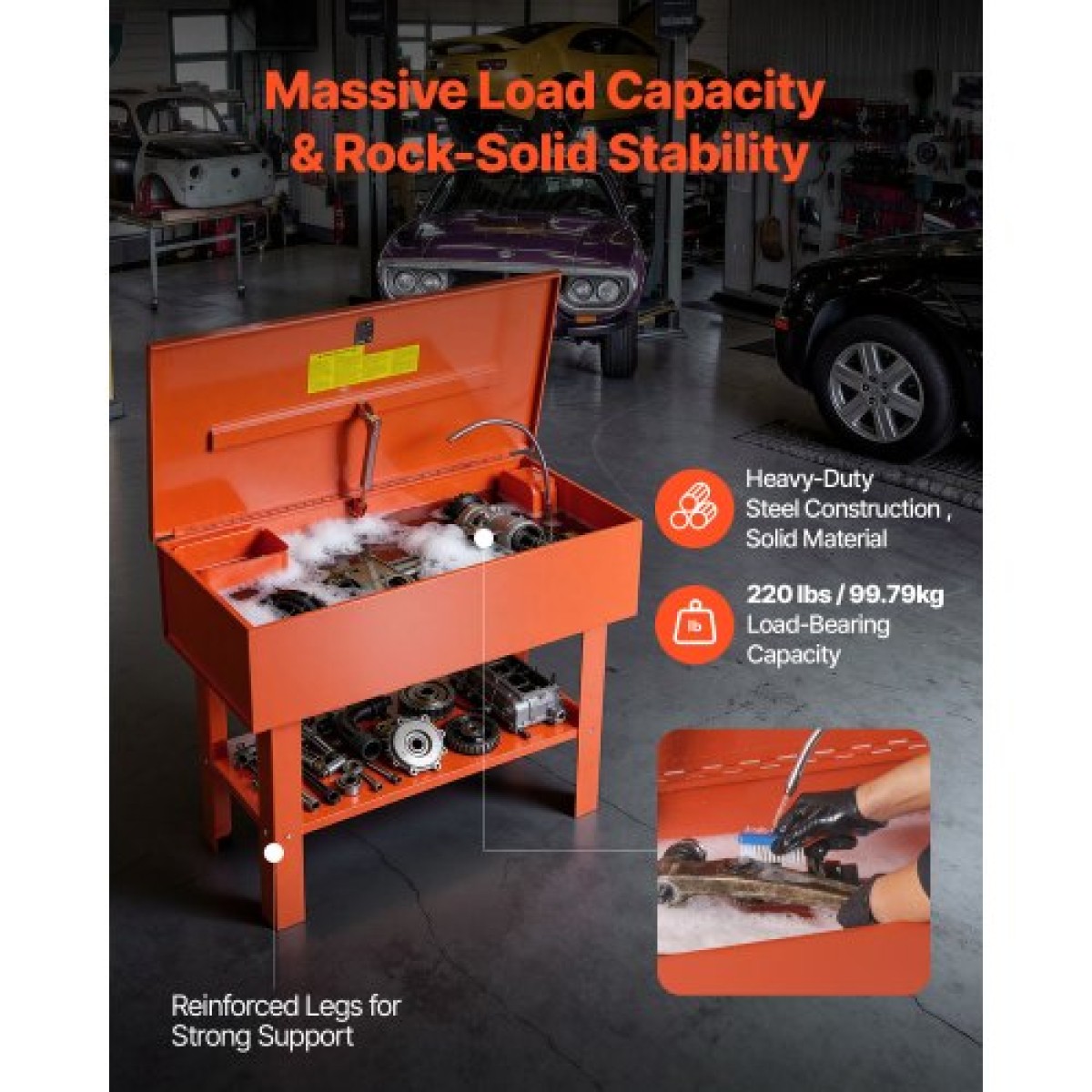 VEVOR Parts Washer 151L Tank, 65L Solvent Capacity, 3L per Minute Max Output Pump, Heavy Duty Steel Cabine Electric Pump Καθαριστικό πλυντηρίου ανταλλακτικών αυτοκινήτων για ρουλεμάν τροχών, γρανάζια και καρμπυρατέρ