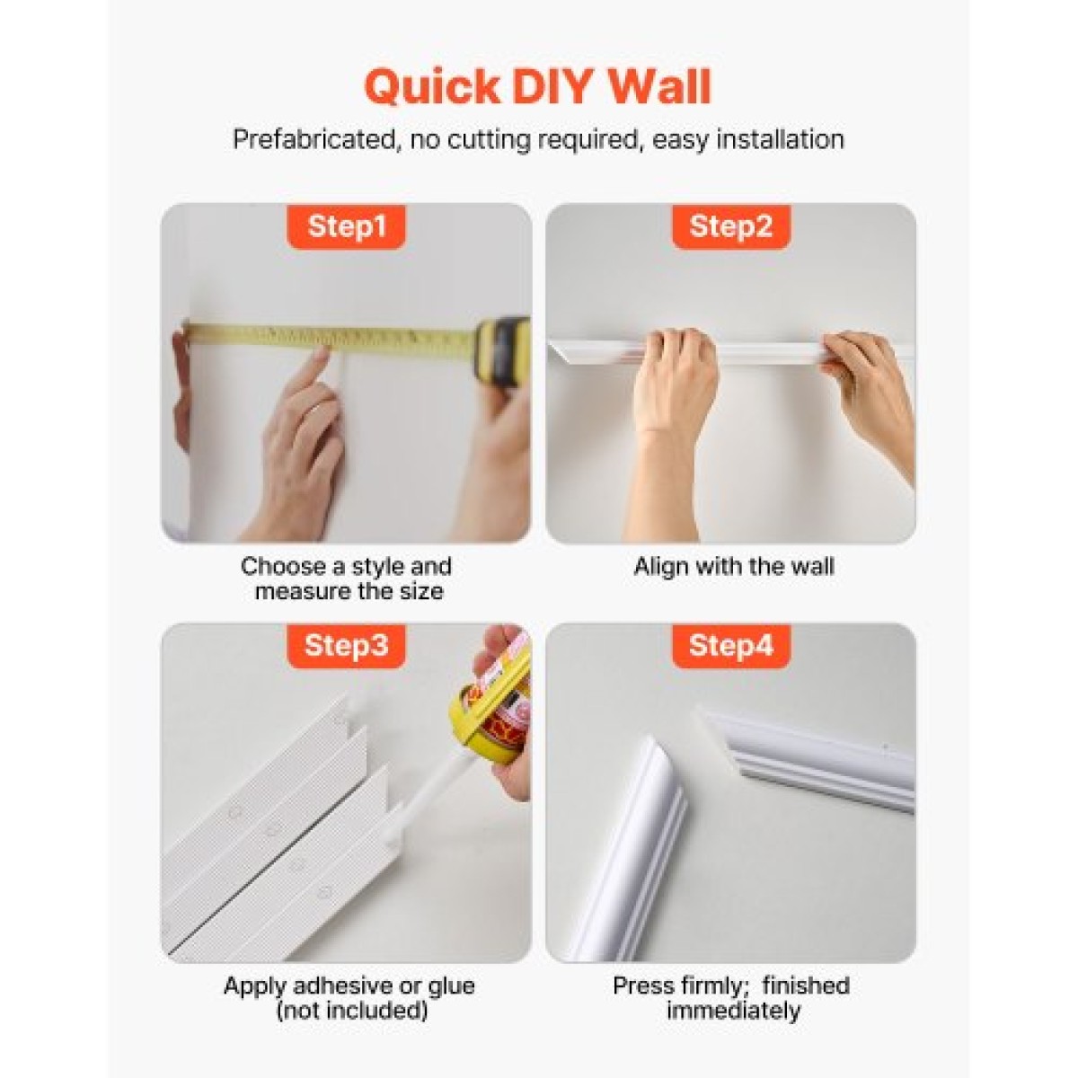 VEVOR Wall Molding 12 Pack, 51 x 51 cm Σετ πάνελ με ξύλινο πάνελ, Ελαφρύ βαμμένο πολυστυρένιο, εύκολο στην εγκατάσταση, αδιάβροχο διακοσμητικό τοίχου για εσωτερική διακόσμηση Σαλόνι, Υπνοδωμάτιο, Σπίτι, Λευκό