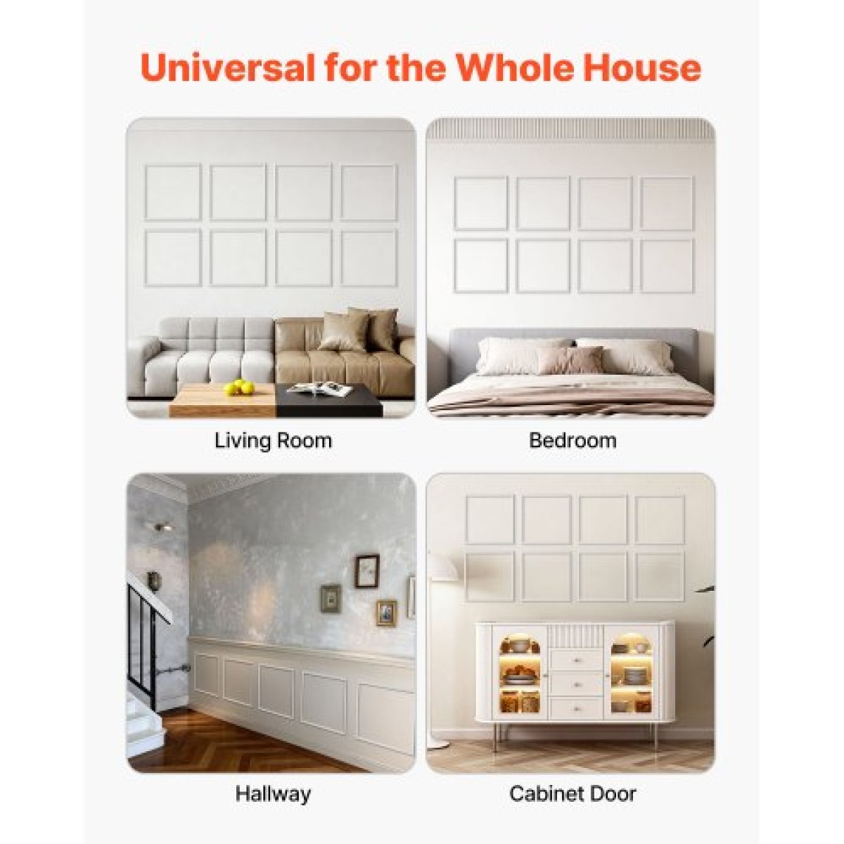 VEVOR Wall Molding 12 Pack, 51 x 51 cm Σετ πάνελ με ξύλινο πάνελ, Ελαφρύ βαμμένο πολυστυρένιο, εύκολο στην εγκατάσταση, αδιάβροχο διακοσμητικό τοίχου για εσωτερική διακόσμηση Σαλόνι, Υπνοδωμάτιο, Σπίτι, Λευκό