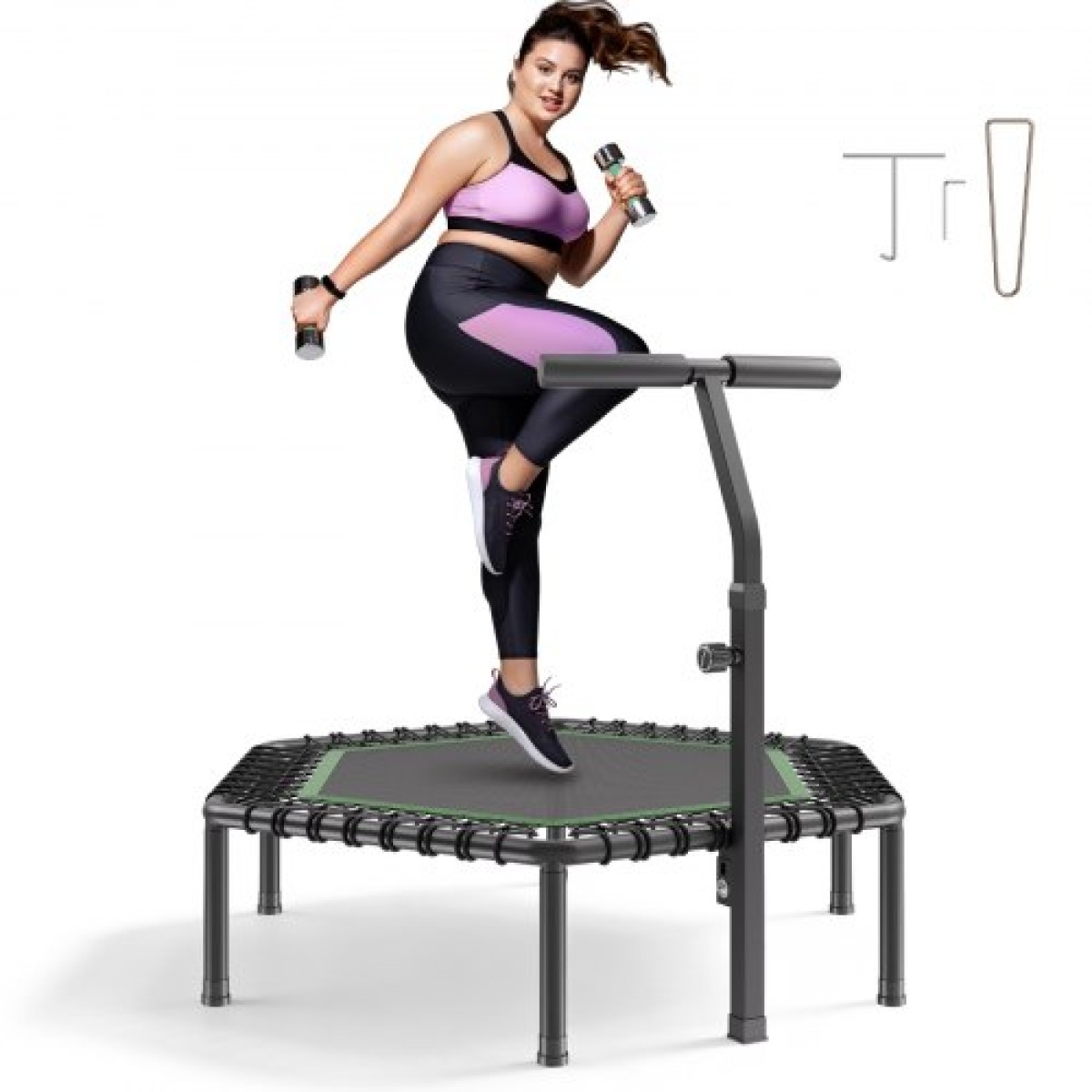 VEVOR 1385 mm Mini Trampoline, 205 kg Max Load Fitness Rebounder, Stylable & Quiet Μικρό Τραμπολίνο με 3 επίπεδα ρυθμιζόμενο ύψος & λαβή αφρού, Exercise Rebounder για Ενήλικες Προπόνηση σε εσωτερικούς χώρους/κήπου