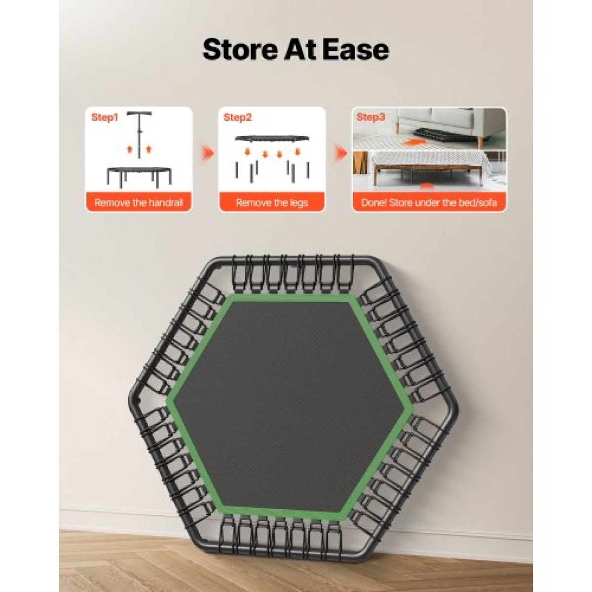 VEVOR 1385 mm Mini Trampoline, 205 kg Max Load Fitness Rebounder, Stylable & Quiet Μικρό Τραμπολίνο με 3 επίπεδα ρυθμιζόμενο ύψος & λαβή αφρού, Exercise Rebounder για Ενήλικες Προπόνηση σε εσωτερικούς χώρους/κήπου