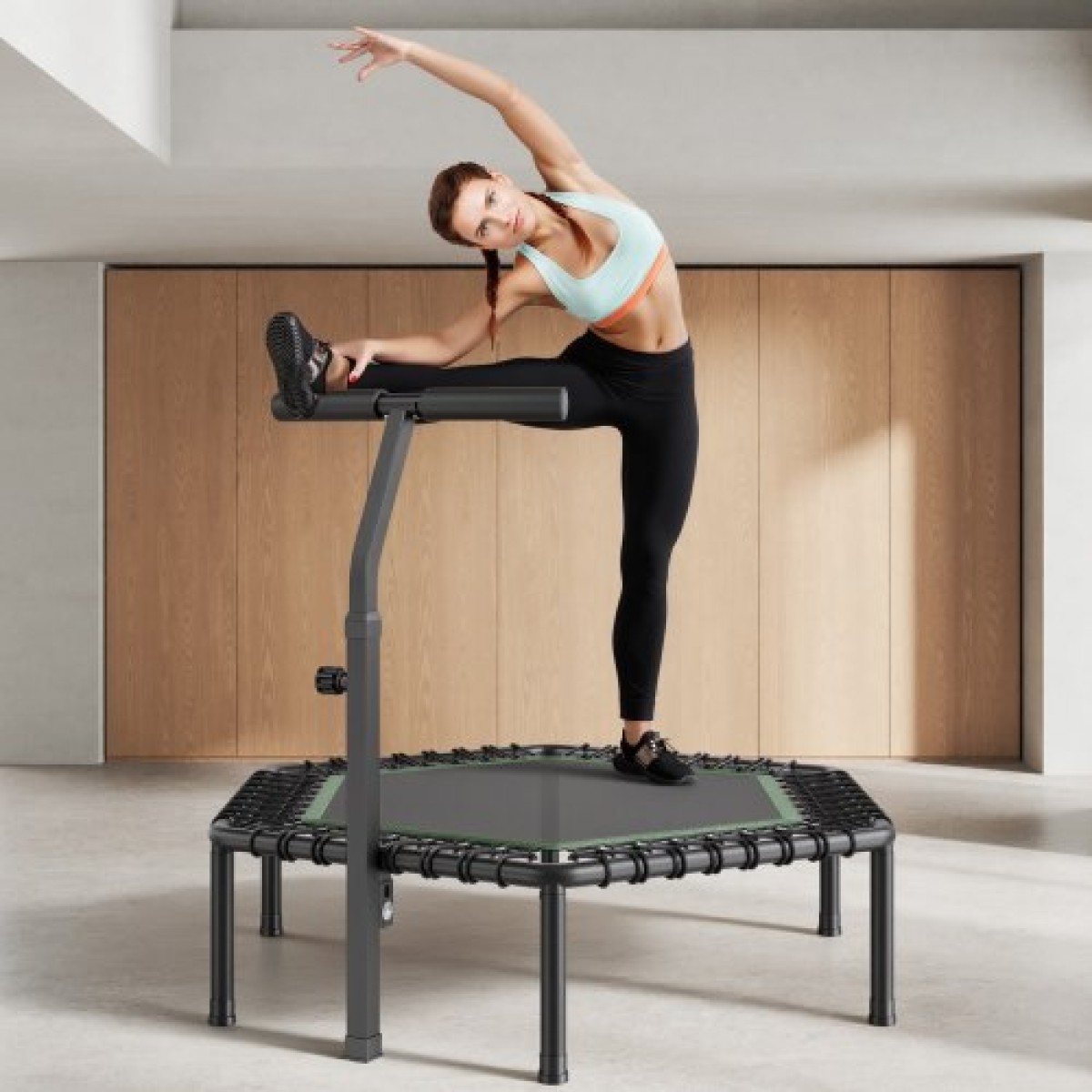 VEVOR 1385 mm Mini Trampoline, 205 kg Max Load Fitness Rebounder, Stylable & Quiet Μικρό Τραμπολίνο με 3 επίπεδα ρυθμιζόμενο ύψος & λαβή αφρού, Exercise Rebounder για Ενήλικες Προπόνηση σε εσωτερικούς χώρους/κήπου