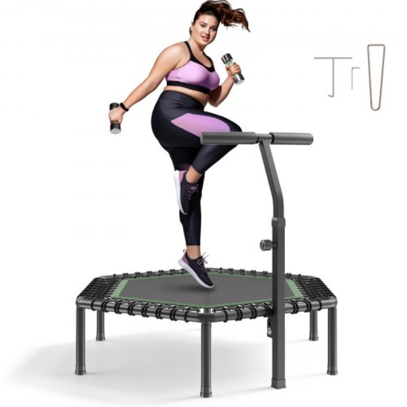 VEVOR 1385 mm Mini Trampoline, 205 kg Max Load Fitness Rebounder, Stylable & Quiet Μικρό Τραμπολίνο με 3 επίπεδα ρυθμιζόμενο ύψος & λαβή αφρού, Exercise Rebounder για Ενήλικες Προπόνηση σε εσωτερικούς χώρους/κήπου
