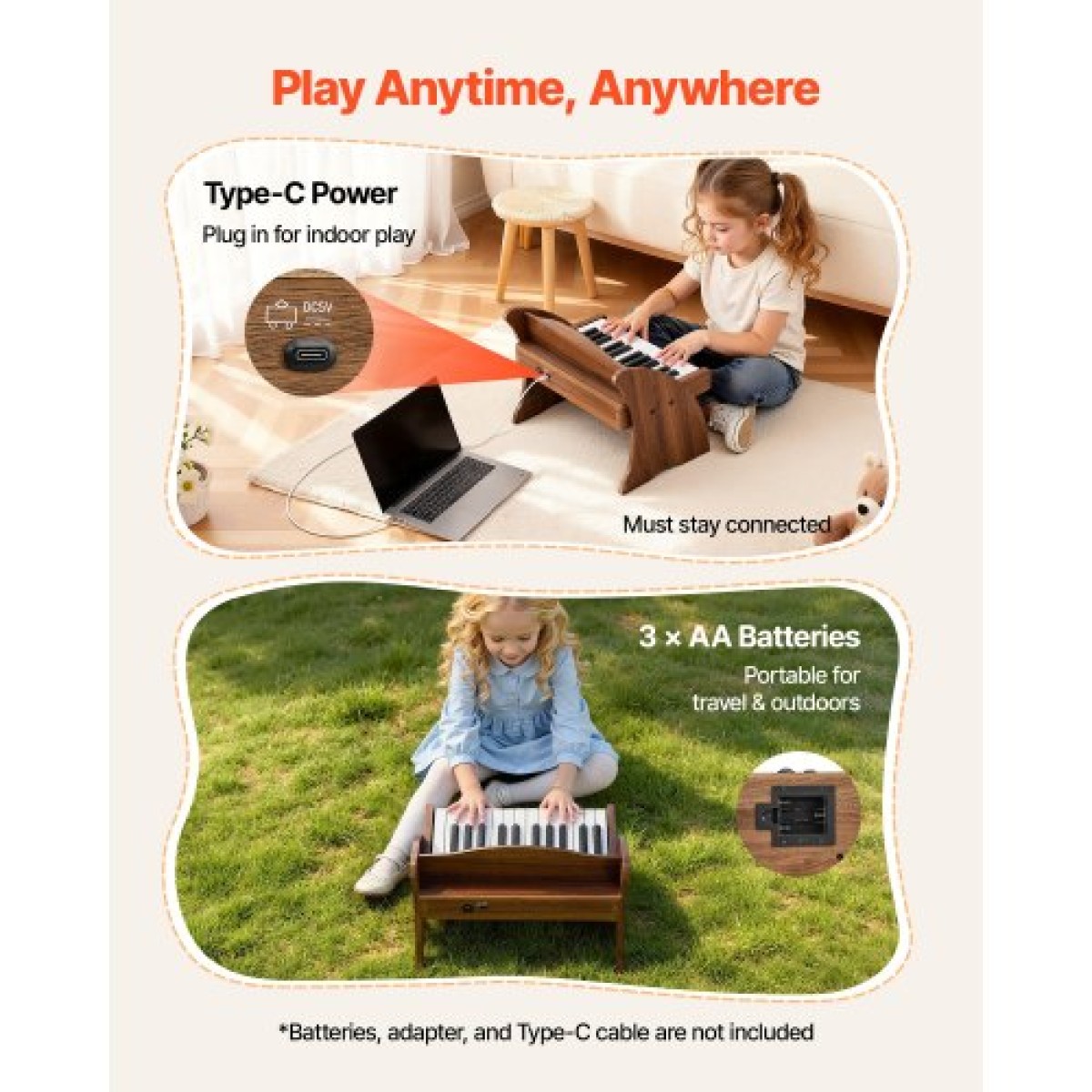 Πληκτρολόγιο VEVOR Kids Piano, Ξύλινο ψηφιακό πιάνο 25 πλήκτρων για παιδιά, Μίνι μουσικό εκπαιδευτικό όργανο παιχνίδι με ρεαλιστικό ήχο, διπλή ισχύς, ρυθμιζόμενη ένταση για νήπια, αγόρια κορίτσια εκμάθηση, καρυδιά