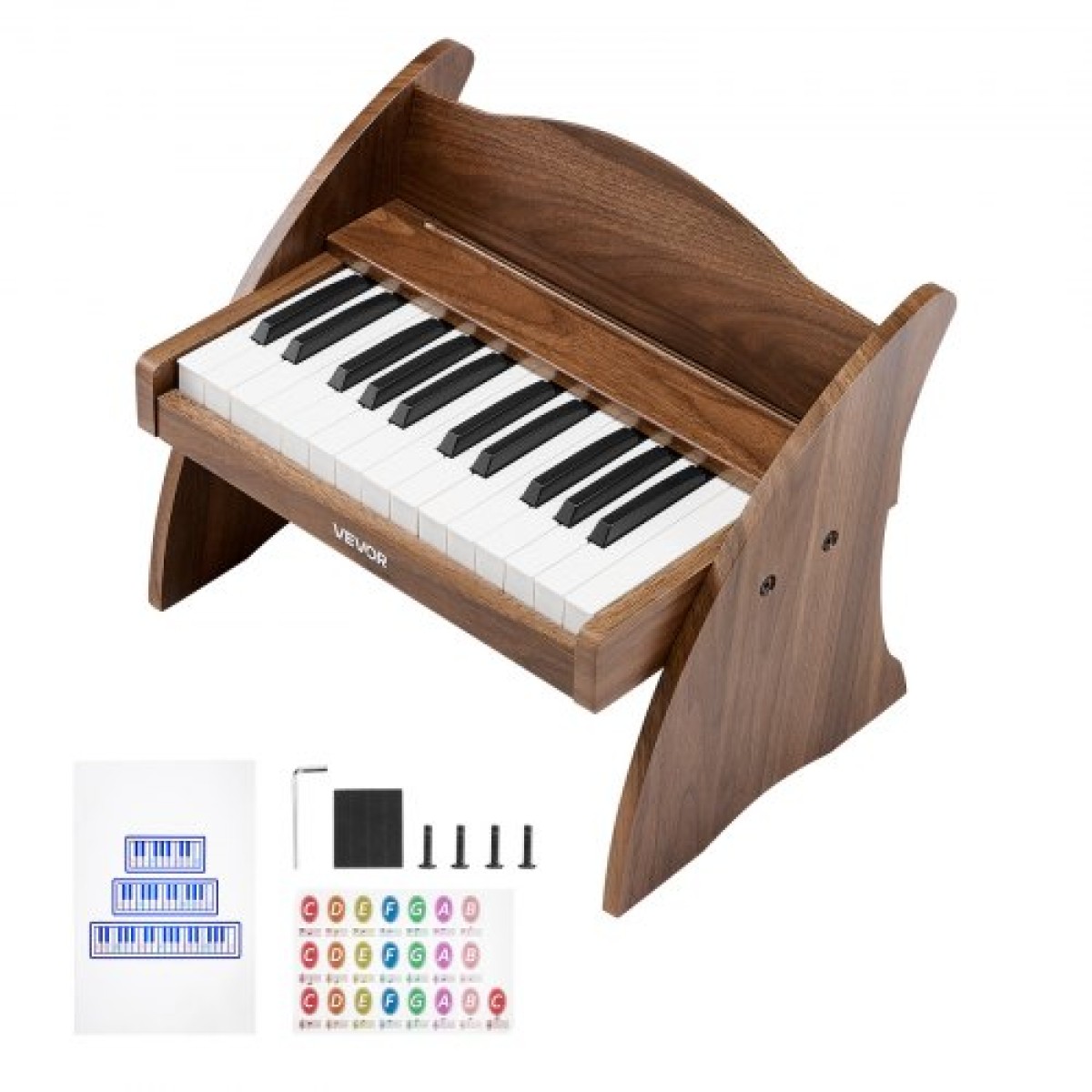 Πληκτρολόγιο VEVOR Kids Piano, Ξύλινο ψηφιακό πιάνο 25 πλήκτρων για παιδιά, Μίνι μουσικό εκπαιδευτικό όργανο παιχνίδι με ρεαλιστικό ήχο, διπλή ισχύς, ρυθμιζόμενη ένταση για νήπια, αγόρια κορίτσια εκμάθηση, καρυδιά