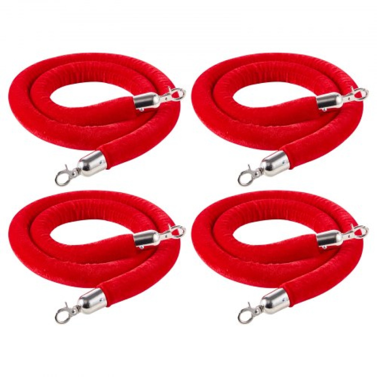 VEVOR 4 τεμ. Red Velvet Stanchion Ropes, 1,5 m Crowd Control Stanchion Red Velvet Ropes with Silver Hooks, Post Queue Barrier Carpet Rope for Carpet Events Κινηματογράφοι Μεγάλα εγκαίνια Ξενοδοχεία Πάρτι