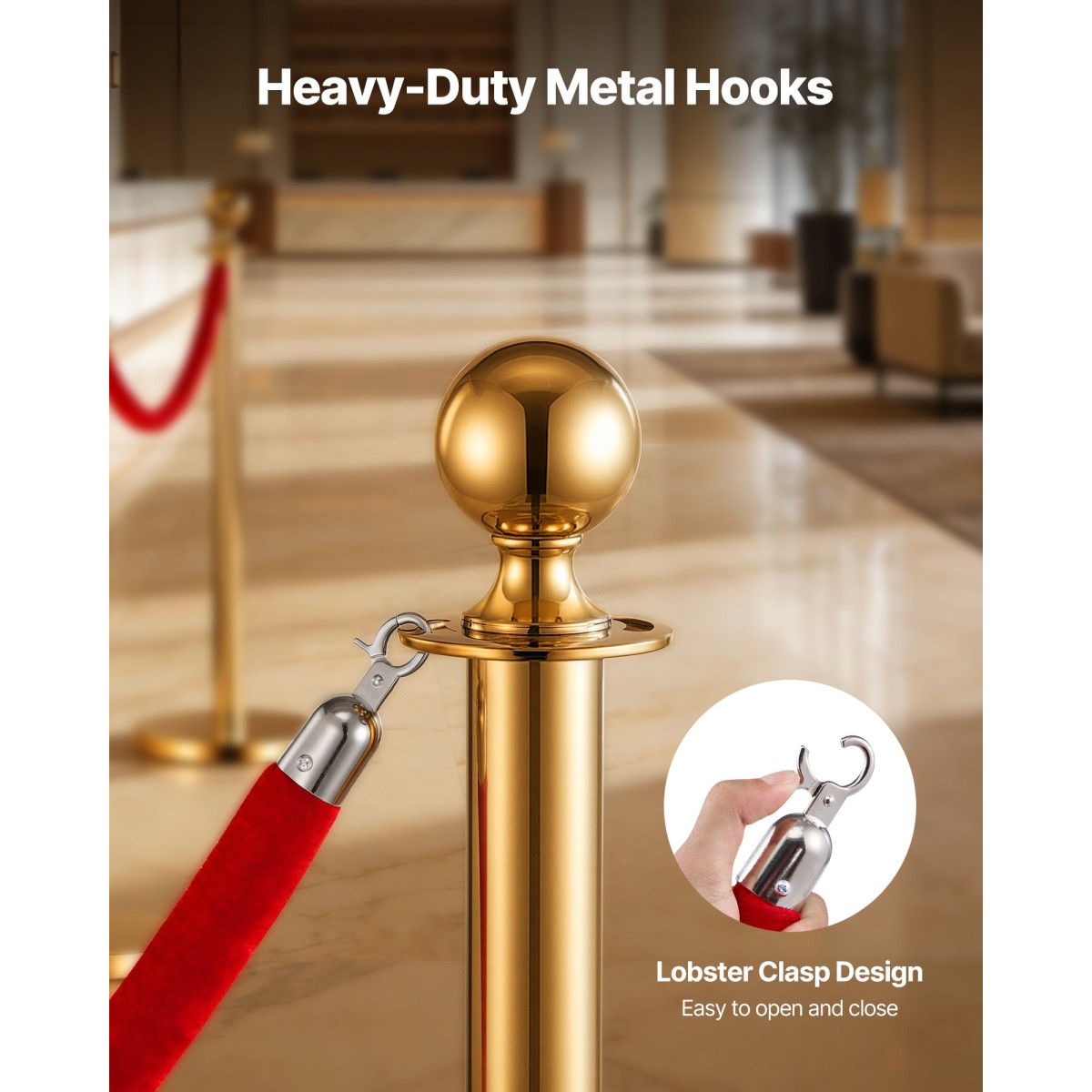 VEVOR 4 τεμ. Red Velvet Stanchion Ropes, 1,5 m Crowd Control Stanchion Red Velvet Ropes with Silver Hooks, Post Queue Barrier Carpet Rope for Carpet Events Κινηματογράφοι Μεγάλα εγκαίνια Ξενοδοχεία Πάρτι