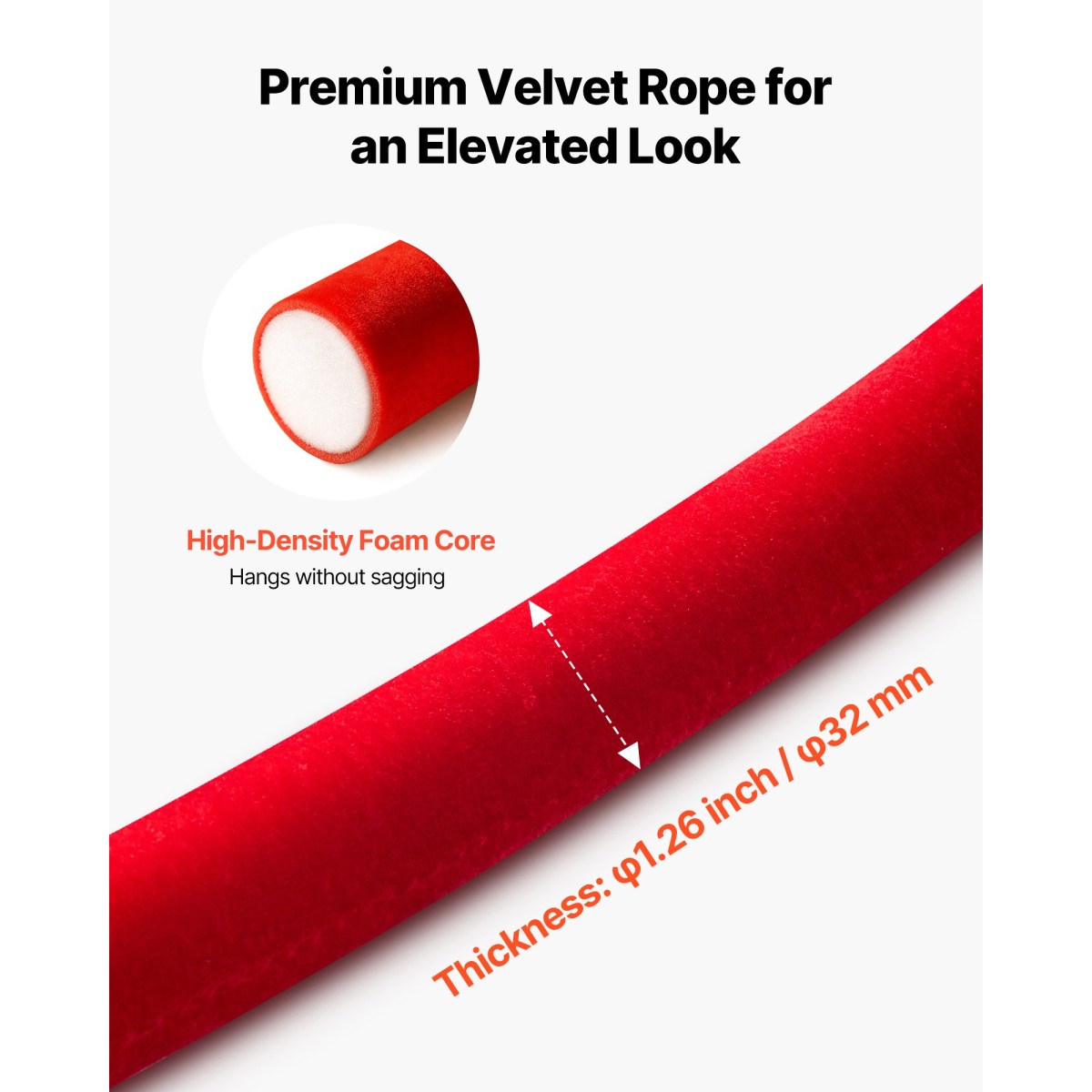 VEVOR 4 τεμ. Red Velvet Stanchion Ropes, 1,5 m Crowd Control Stanchion Red Velvet Ropes with Silver Hooks, Post Queue Barrier Carpet Rope for Carpet Events Κινηματογράφοι Μεγάλα εγκαίνια Ξενοδοχεία Πάρτι