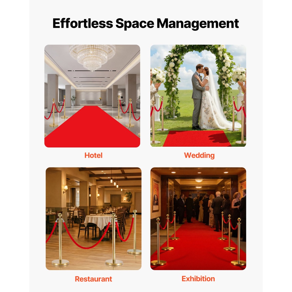 VEVOR 4 τεμ. Red Velvet Stanchion Ropes, 1,5 m Crowd Control Stanchion Red Velvet Ropes with Silver Hooks, Post Queue Barrier Carpet Rope for Carpet Events Κινηματογράφοι Μεγάλα εγκαίνια Ξενοδοχεία Πάρτι