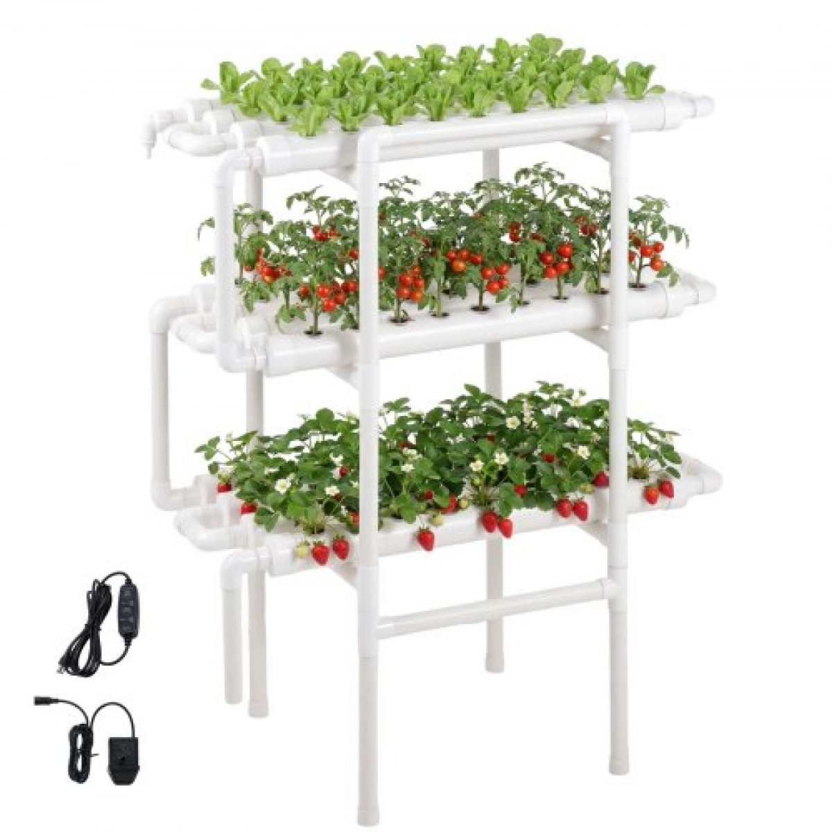 VEVOR Hydroponics Growing System Kit, 3-Tier 108 Sites UPVC Pipe Hydroponic Grow Kit with Timed Irigation, Sun & Light Blocking Pipes, Indoor Home Garden Vegetable Planting Kit for Fruit Herb