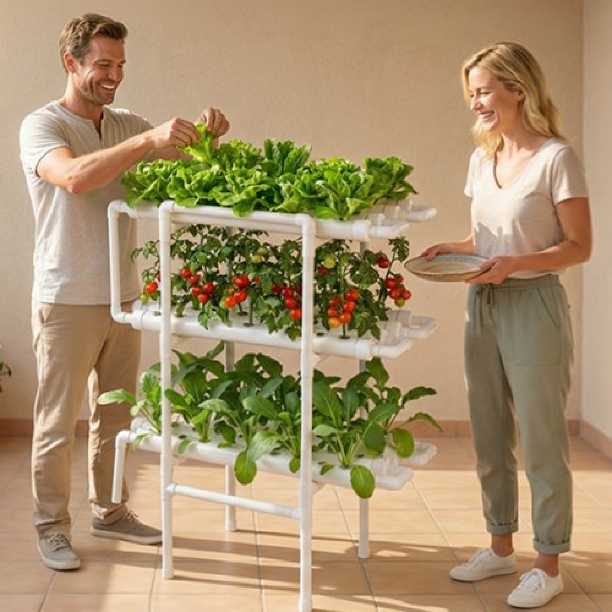 VEVOR Hydroponics Growing System Kit, 3-Tier 108 Sites UPVC Pipe Hydroponic Grow Kit with Timed Irigation, Sun & Light Blocking Pipes, Indoor Home Garden Vegetable Planting Kit for Fruit Herb